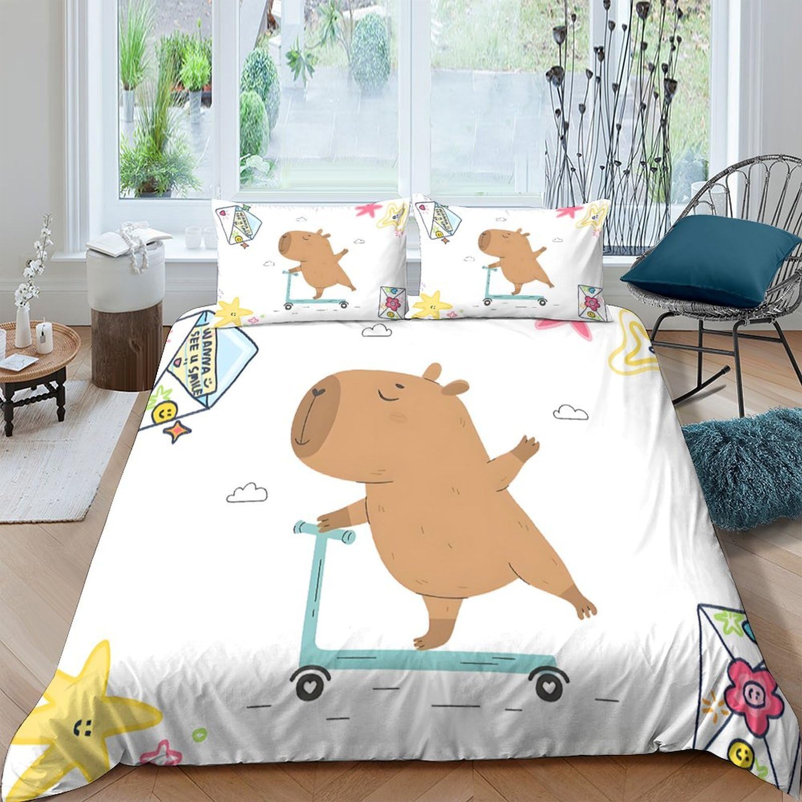 Parure de lit imprimé 3D Capybara en microfibre housse de couette 260x220 cm dessin animé animal