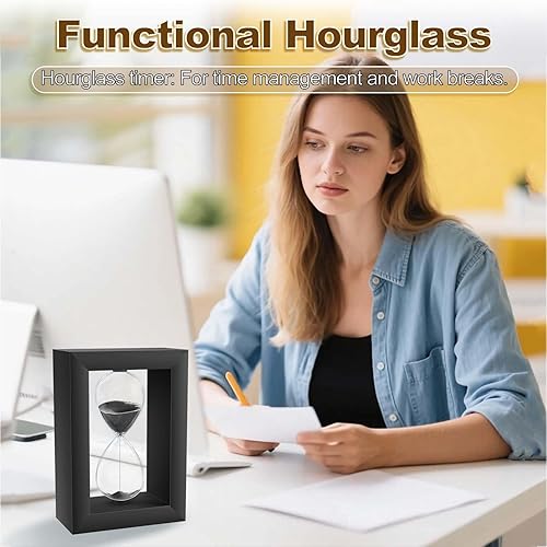 Miniatura 5 de Temporizador de arena de 60 minutos, reloj de arena negro de 60 minutos, reloj de arena con marco de madera de una hora, reloj de arena de 1 hora,