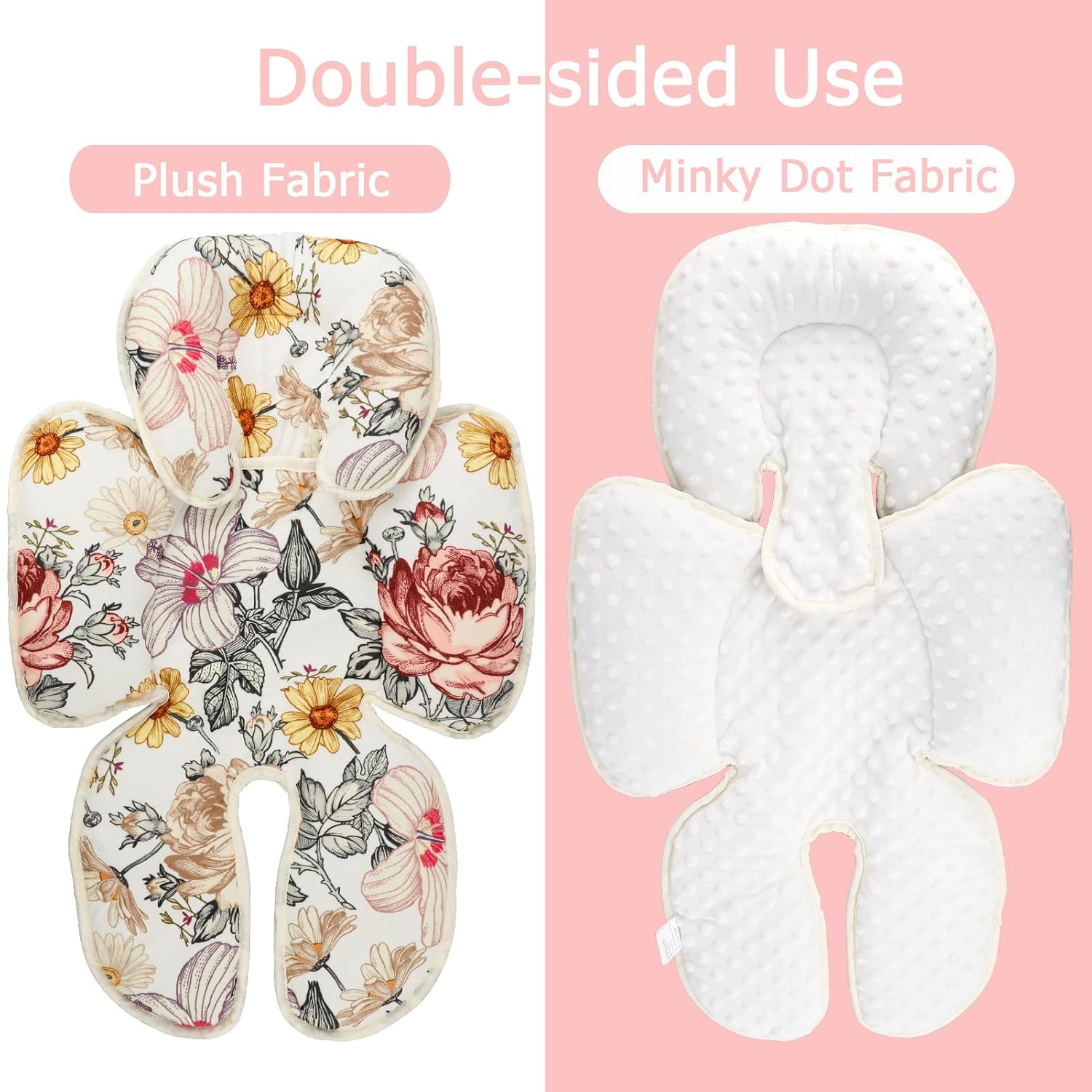 Two Sets of Baby Car Seat Head and Body Support,2-in-1 Reversible CarSeat Insert,Soft Cushion for Stroller, Swing, Bouncer