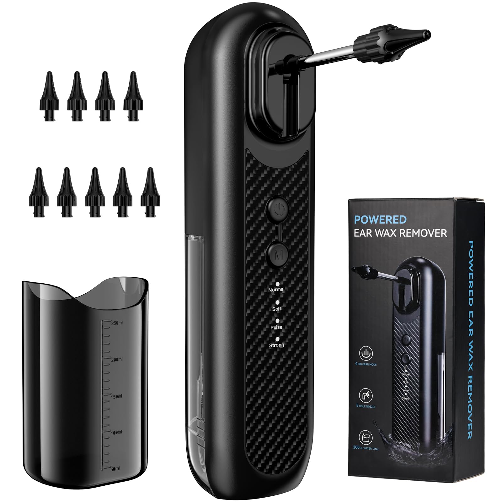Limpiador de Oídos Eléctrico, Removedor de Cerumen con 5 Modos de Limpieza, Sistema de Irrigación Auditiva con Pantalla LCD, IPX5 Impermeable, Depósito de 250ml, Recargable USB-C