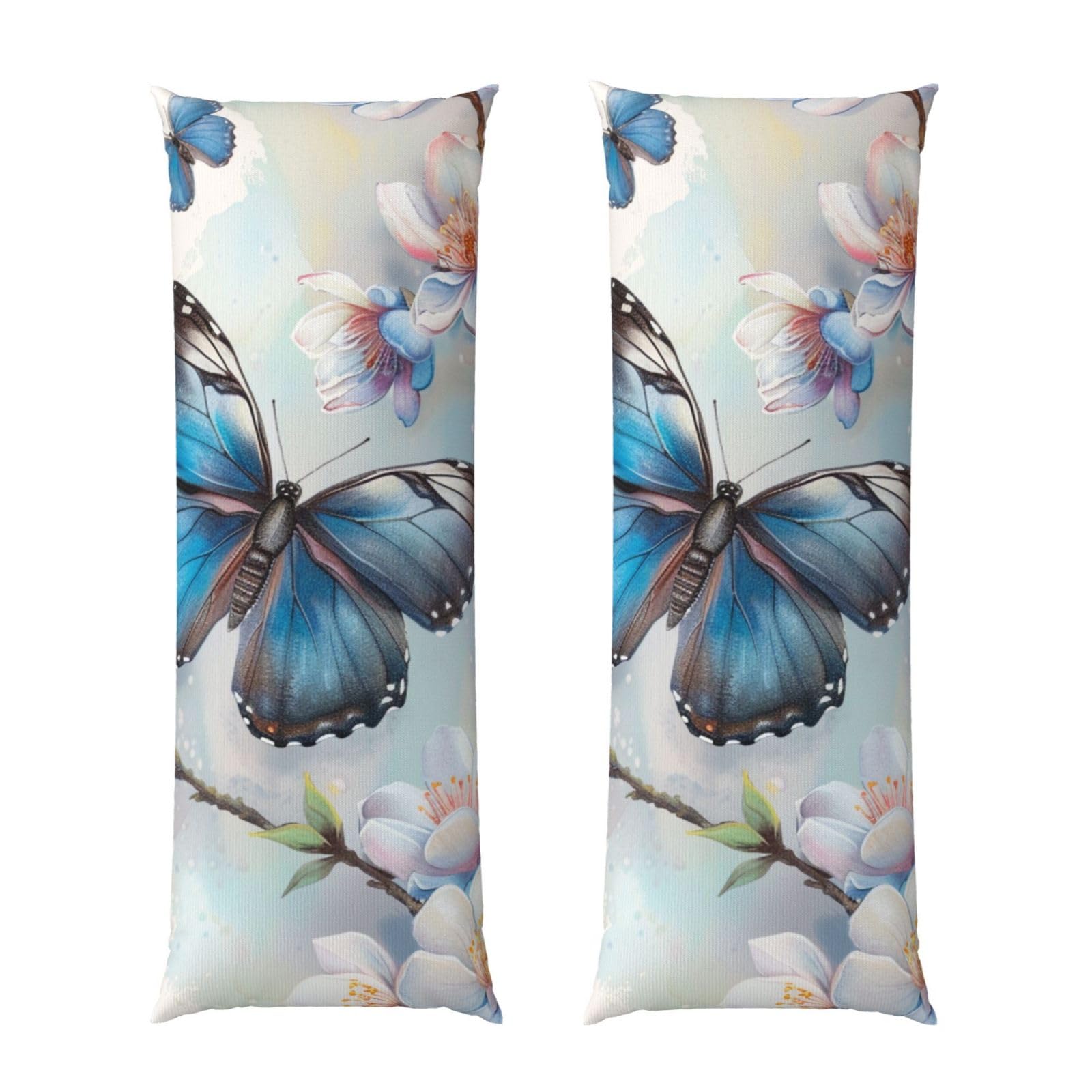 Body Pillow Cover 20x54 Inch, Blue Butterfly On Blossom Flower Print Long Lumbar Pillow Case with Zipper Long Body Pillowcase Decorative for Bed Sofa Bedroom