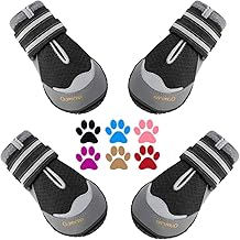 QUMY 4PCS Dog Boots for Large Dogs, Medium Dog Shoes & Paw Protectors for Hot Pavement, Summer Heat Protection, Mesh Breathable Nonslip Dog Booties for Hardfloors, Walking Running Hiking Black Size 6