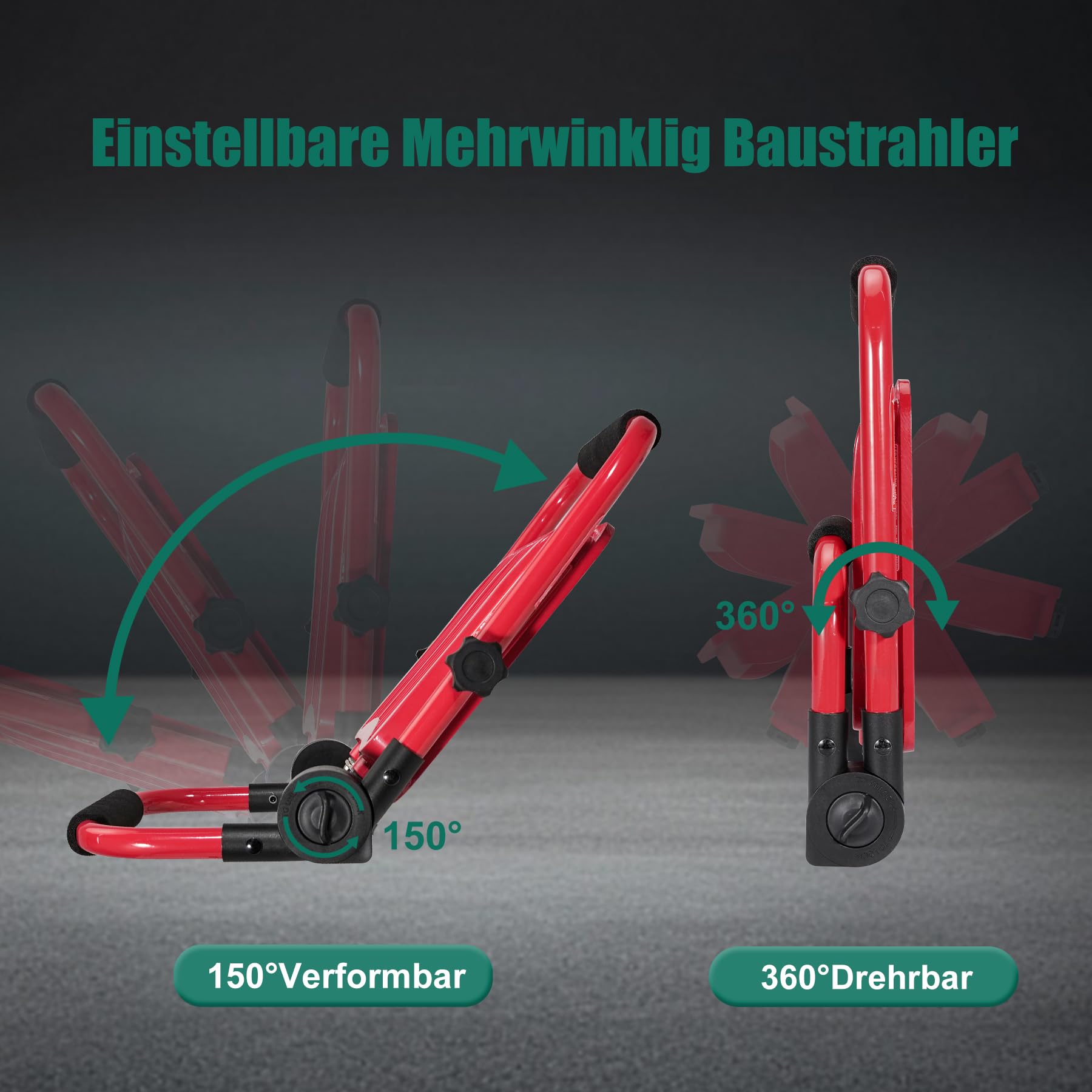 HYCHIKA LED Baustrahler, 50W 5500LM Arbeitsleuchte, IP65 Wasserdicht, 3M Kabel, Tragbar für Werkstatt, Baustelle, Garage, 6500K, Rot