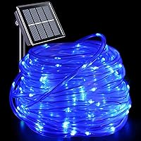Vista 15 de YEGUO Cuerda de luz solar impermeable para exteriores, 66 pies, 200 luces LED multicolor, 8 modos de luces de tubo de Navidad en tubo fino