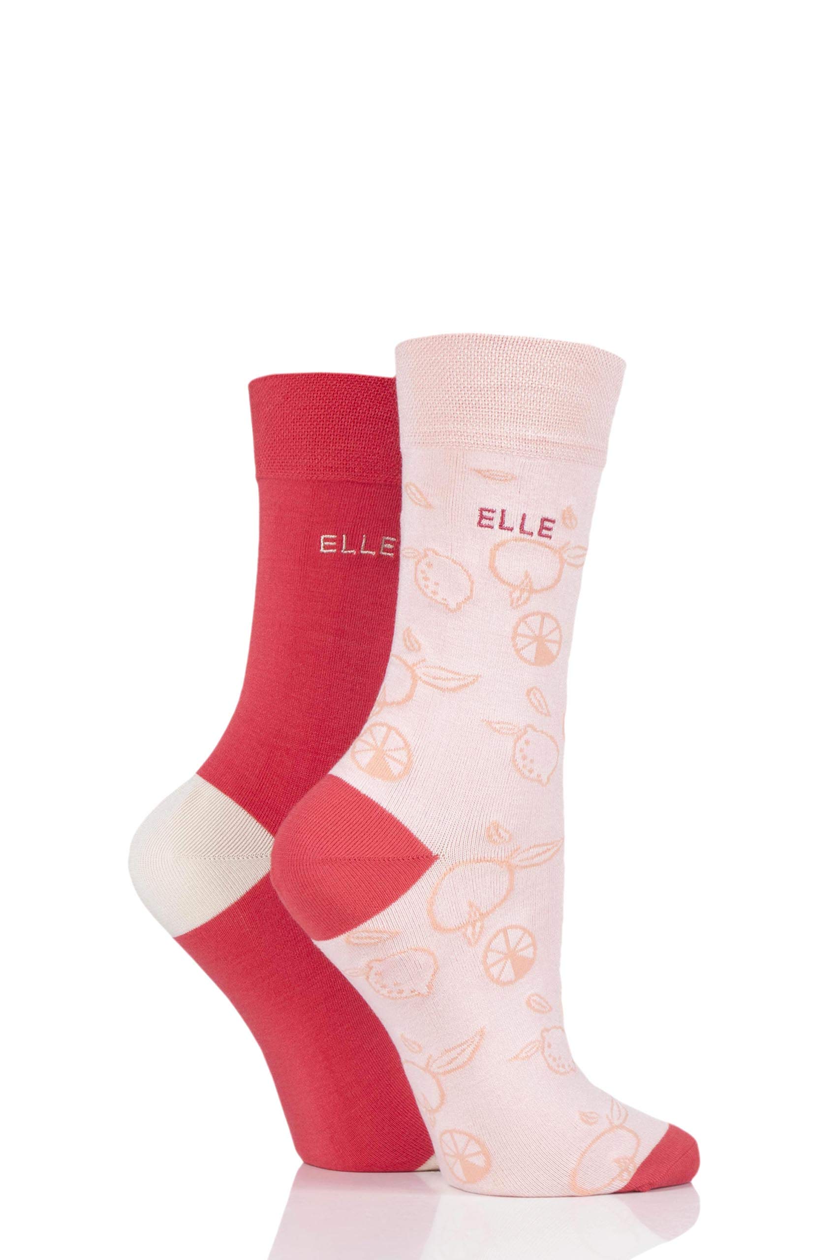 Elle Women's Fuchsia 2 Pair Bamboo Patterned & Plain Socks In | : 4/8