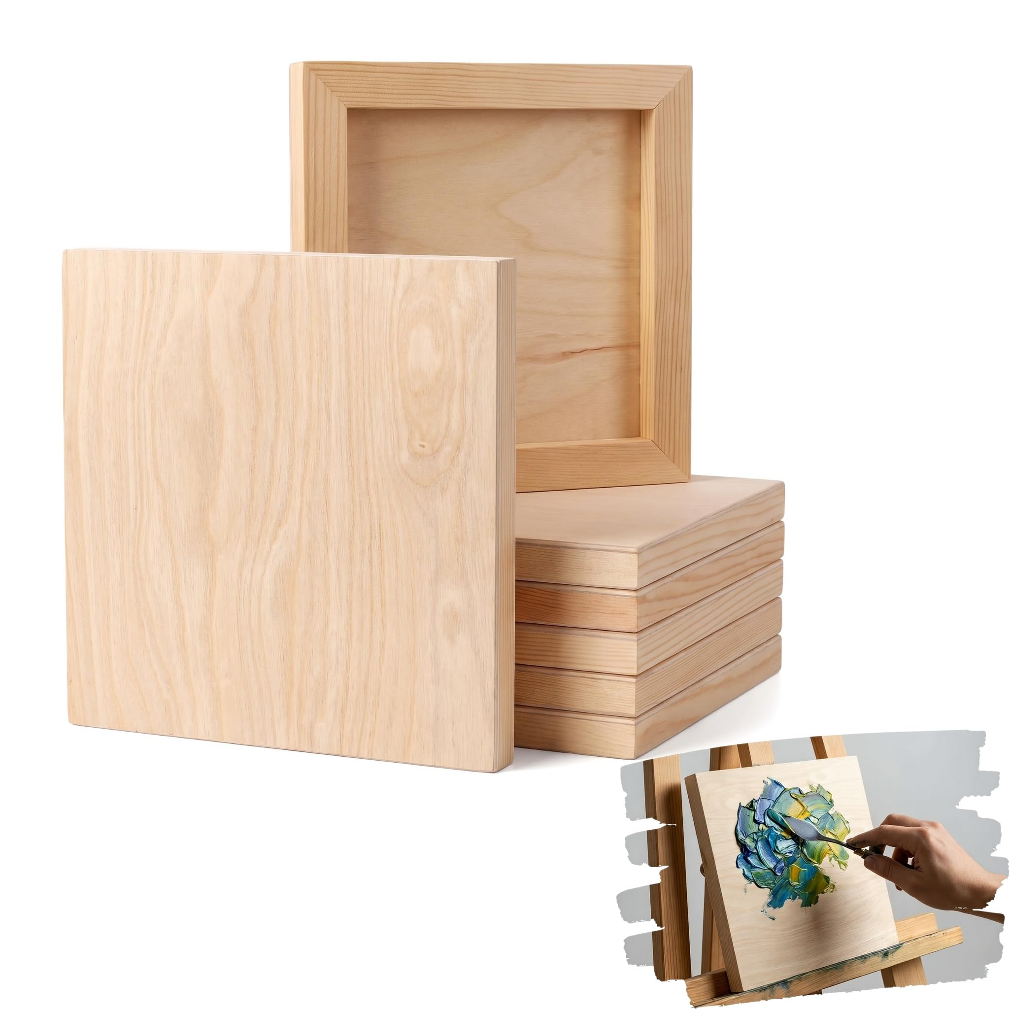 8 Pack 20x20cm Wooden Panels, Natural Unfinished Hand Draw Wooden Panels