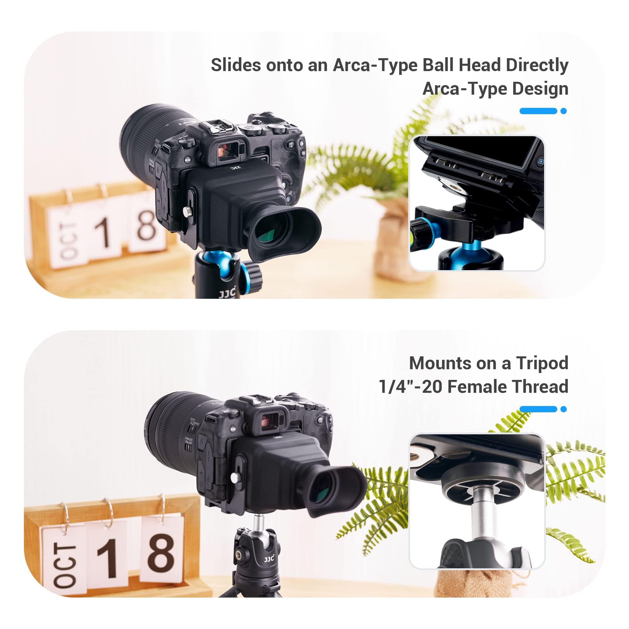 JJC LCD-Sucher für Kamera, 3-fache Vergrößerung, Arca-Schnellwechselplatte, Gegenlichtblende für DSLR-Kameras
