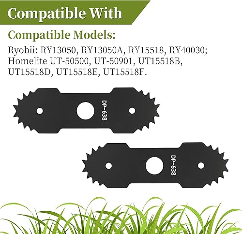 Miniatura 3 de Paquete de 2 cuchillas de bordeadora 638006008 638006007 con dientes compatibles con Ryobi RY13050 RY13050A RY15518 RY40030, hoja resistente de 8-58