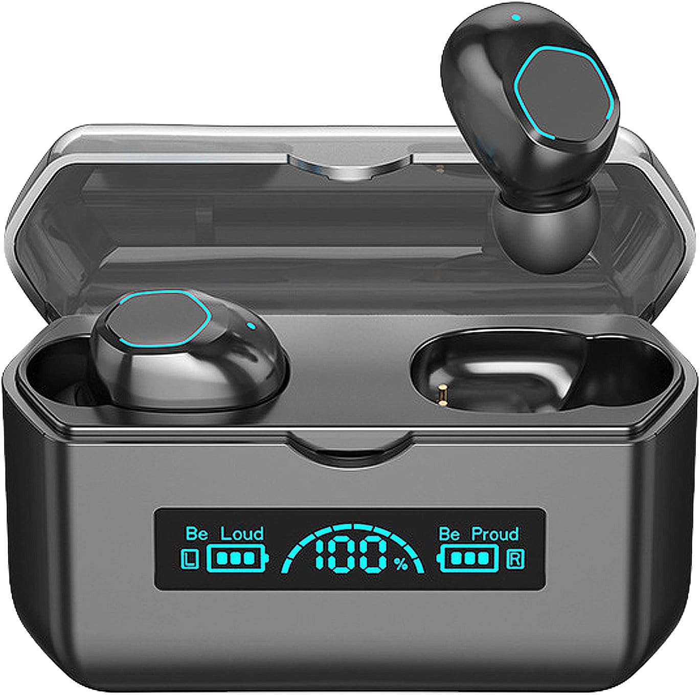 Wireless Earbuds, Wireless 5.3 Earphones Button Control HiFi Sound with Mic, 150H Deep Bass CVC8.0 Tech Noise Cancelling Bluetooth Headphones,IPX7 LED Display Headset Mini Ear Buds for Work/Sport