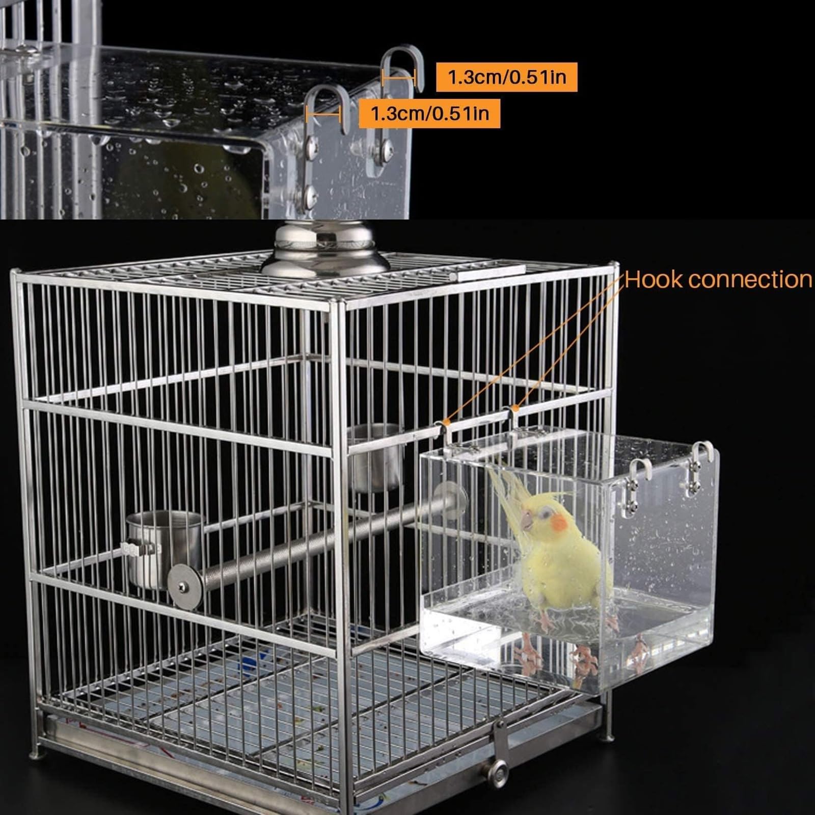 Bagno per Uccelli Appeso Cubo per Uccelli, Gabbia Uccelli da Compagnia, Gancio in Metallo, Gabbia Accessori, per Uccelli Pet Pappagallo Pappagallino Cockatiel Gabbia Doccia (Size : Large) | Gancio In Metallo, Per Pappagallo Pappagallino Cockatiel, Accesso