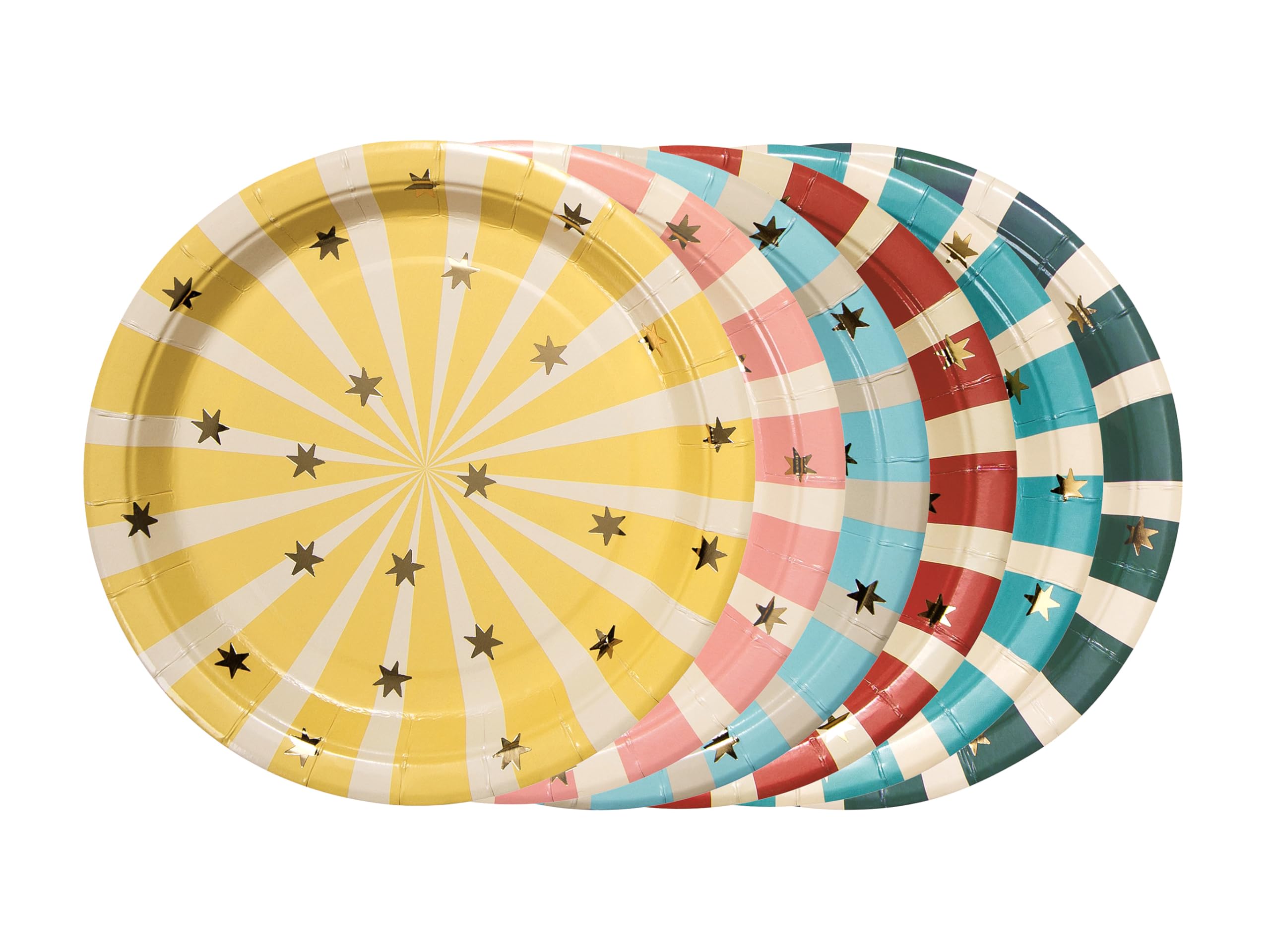 Partydeco Rainbow 6 Small Blue Party Plates – Circus Theme Partyware, Gold Foil Cake Plates, Disposable Tableware For Celebrations