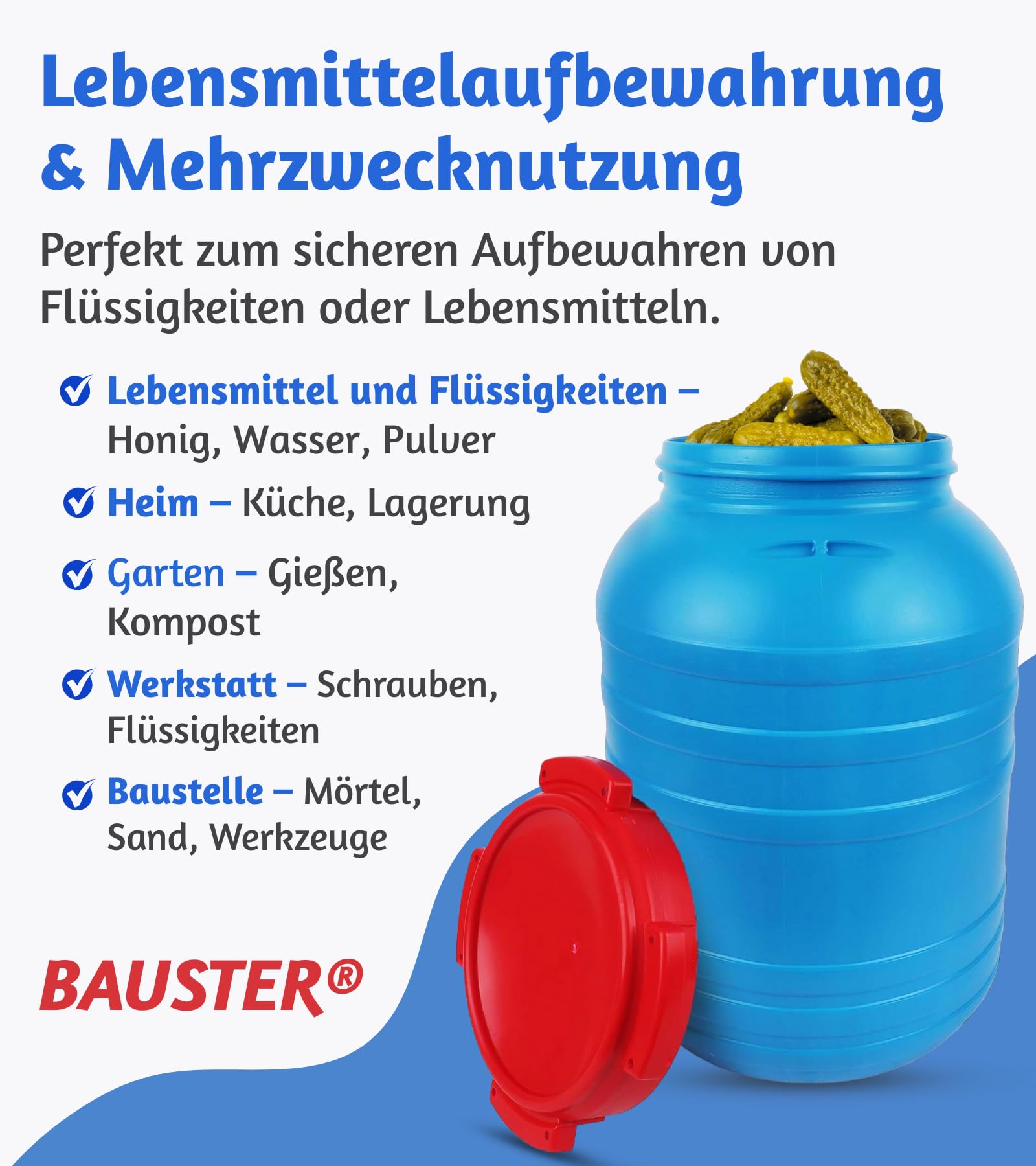 Weithalsfass 30 l Sauerkrautfas Regen Fass Gepäcktonne Silagefass Camping Plastikfass, Fass aus HDPE-Kunststoff mit Deckel, Deckelfass, Spundfass, multifunktionales, Universalfass, Wasserfass