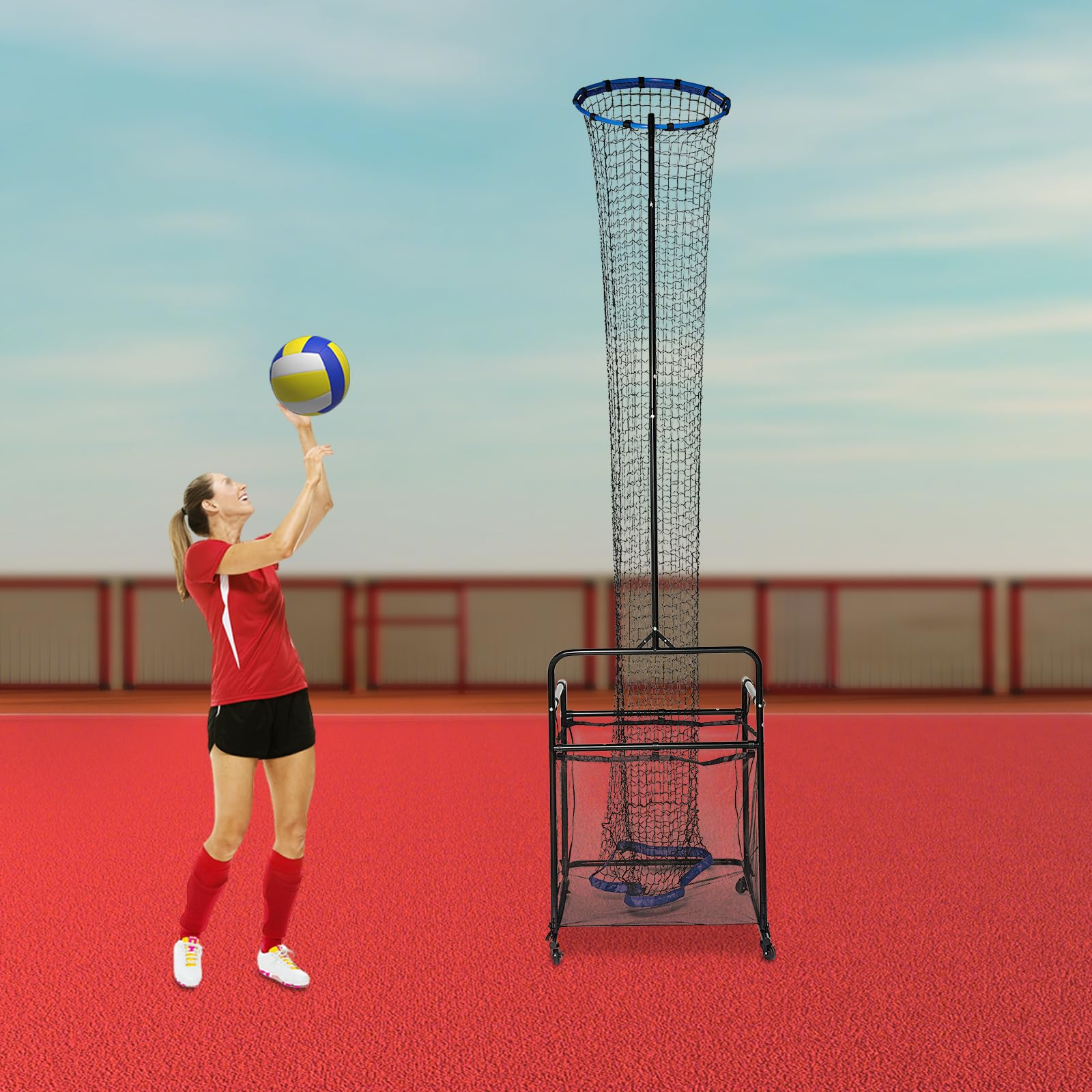 Rete da allenamento per pallavolo, 1,7-3,3 m, altezza e angolo regolabili | Pallavolo Setter Trainer con 4 ruote e borsa di raccolta, per giardino, sala e spiaggia