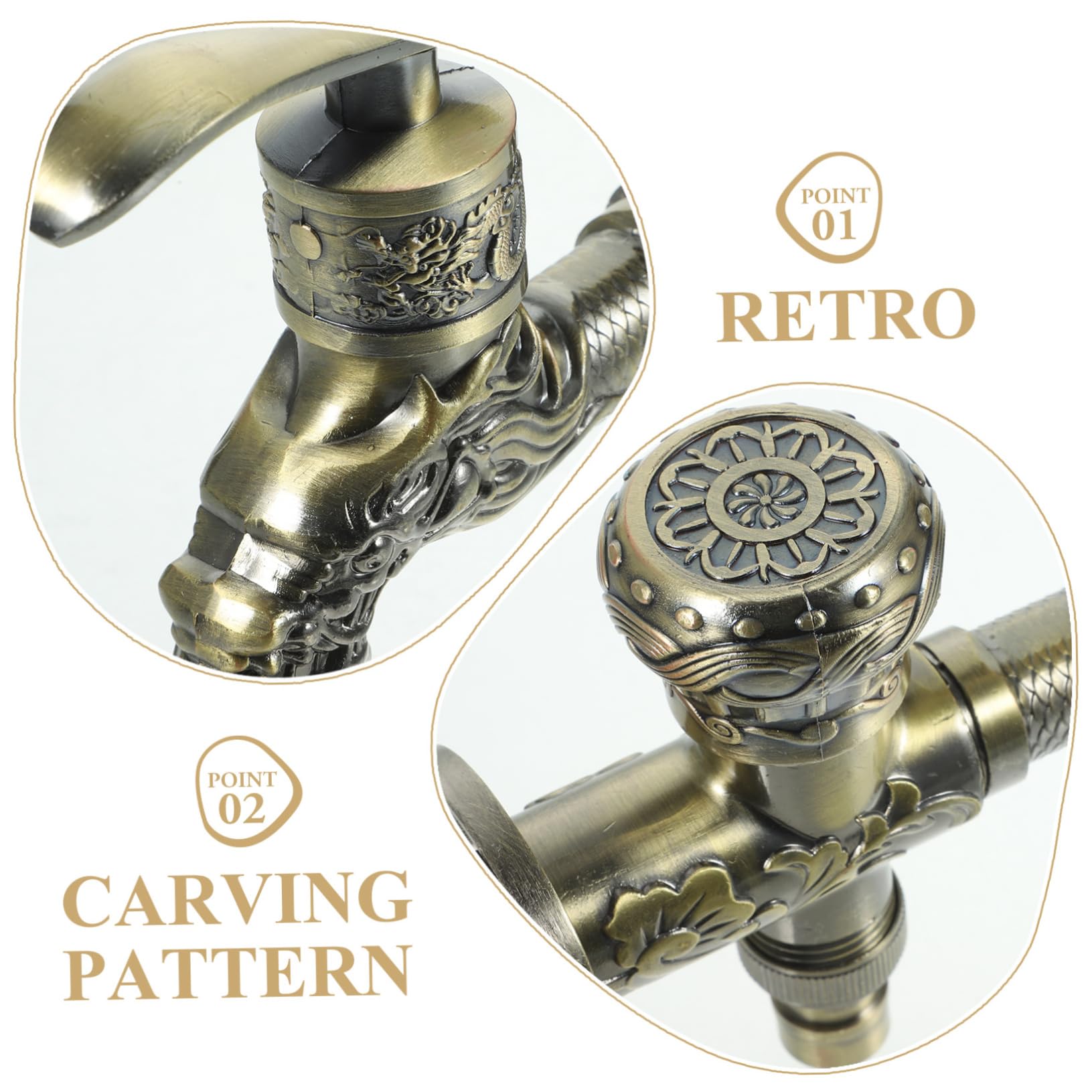 Rubinetto Doppio Giardino in Lega di Zinco 2 Uscite Design Antico e Vintage per Pulizia, Apertura e Chiusura Facile per Lavaggio e Lavabo