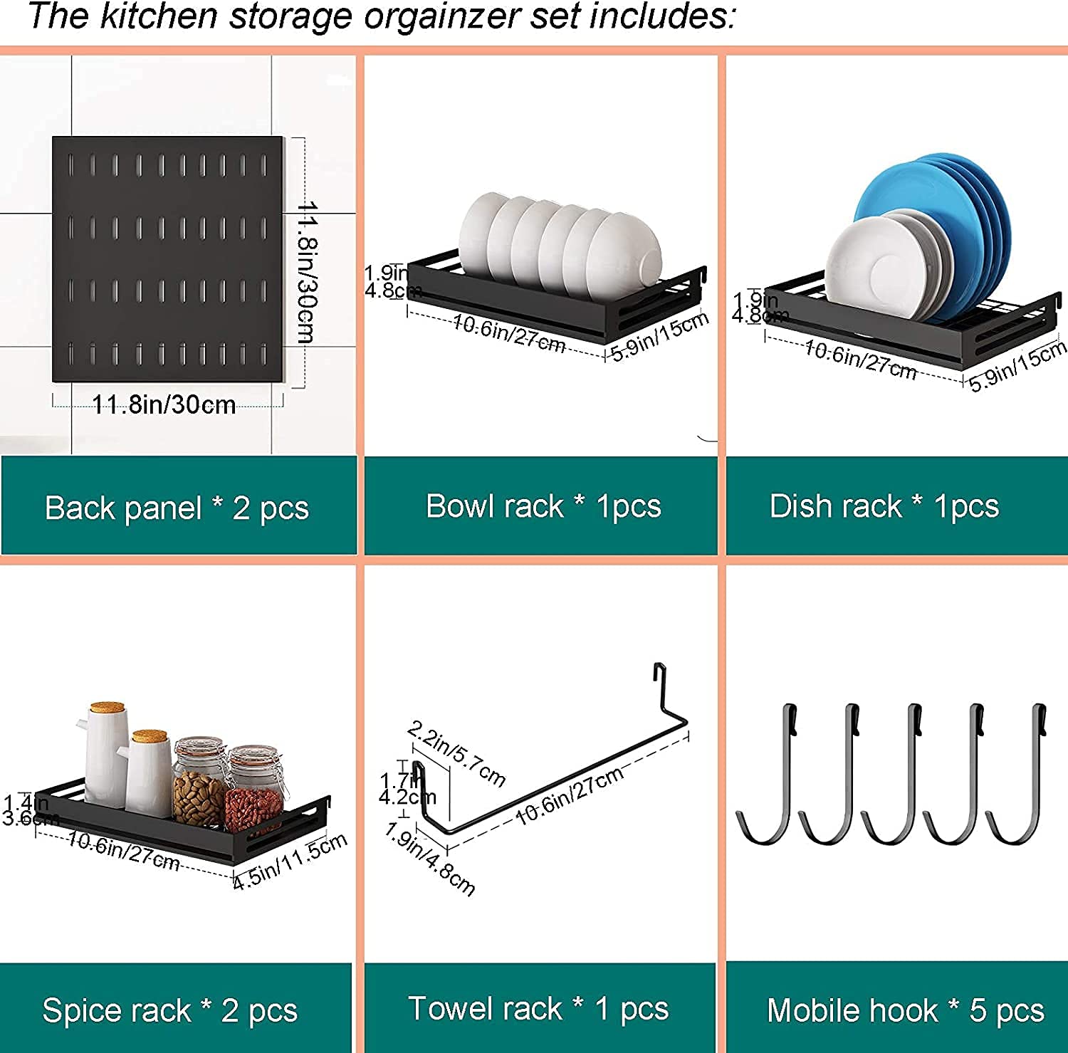 Escurridor de platos montado en la pared para colgar en los paneles traseros, estante de especias a presión para una fácil instalación, retira el escurridor de platos de acero inoxidable