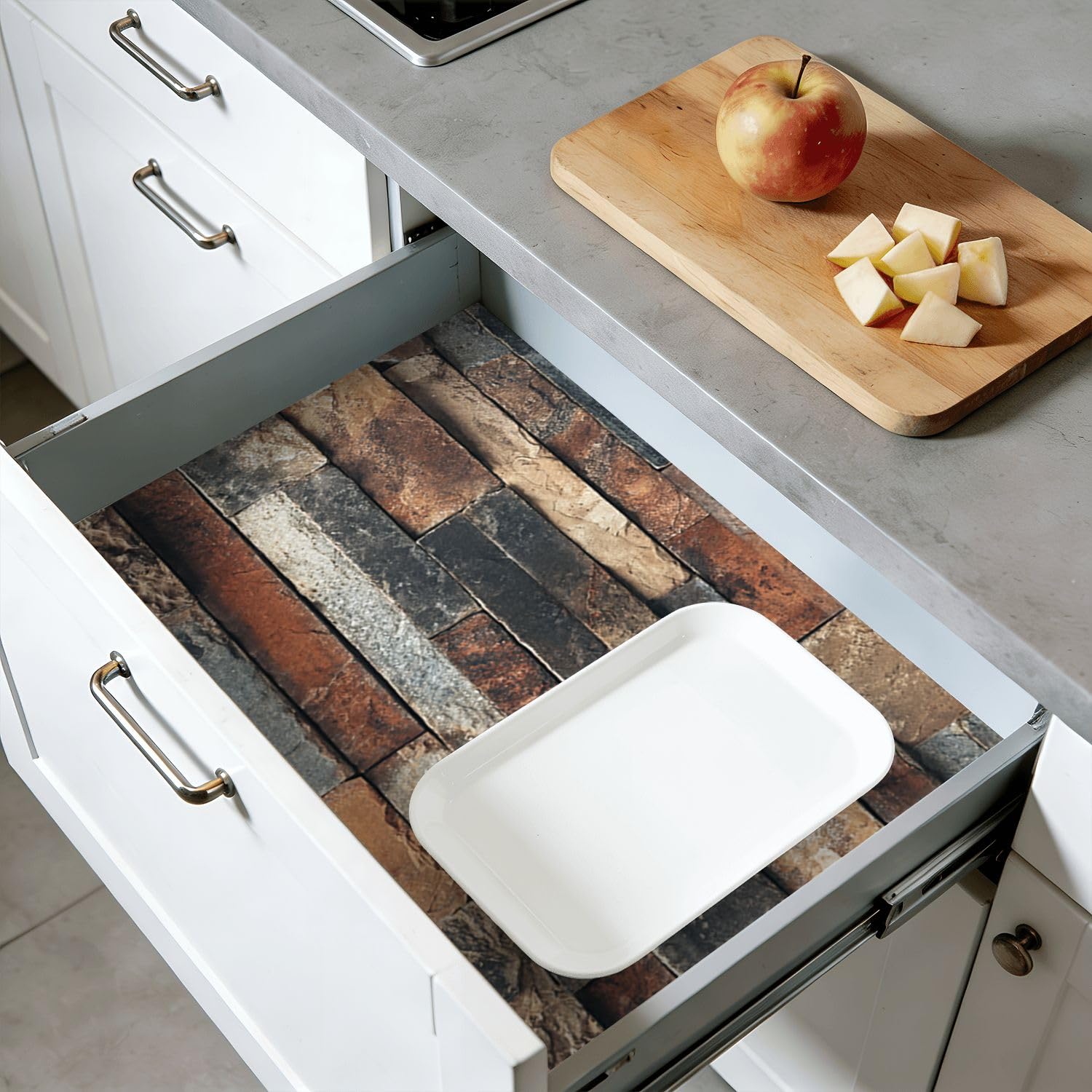 Rivestimento per mensole e armadietti, rivestimento per pareti in pietra, tonalità calde, autoadesivo, naturale, 45 cm x 3 m, carta da parati per armadi da cucina e cassetti