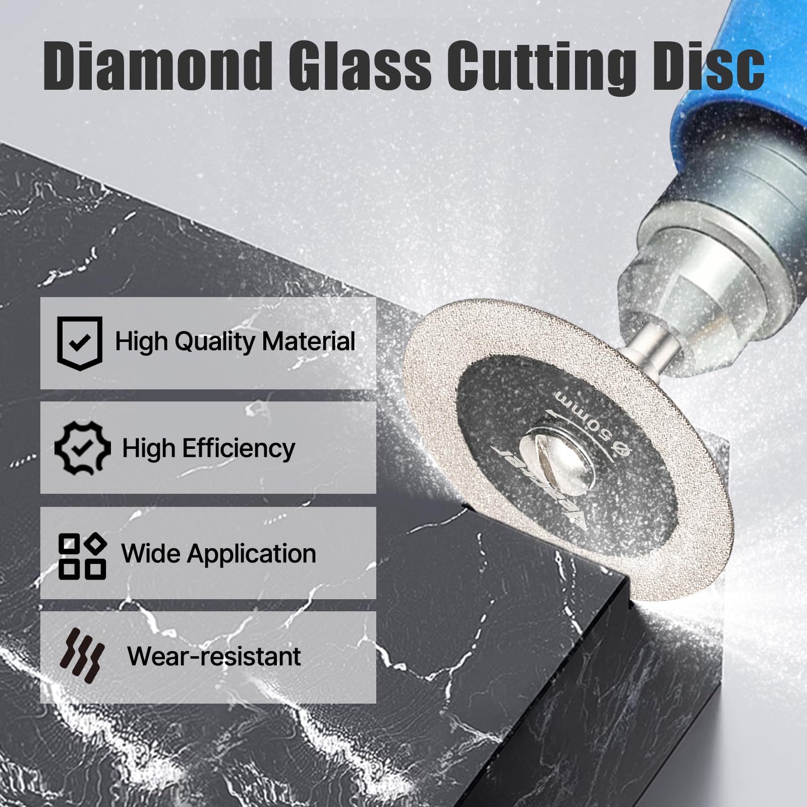 Vearter Glass Cutting Discs 5PCS, 50mm Double-Sided Diamond Cutting Discs for Die Grinder/Electric Hand Drill - Image 2