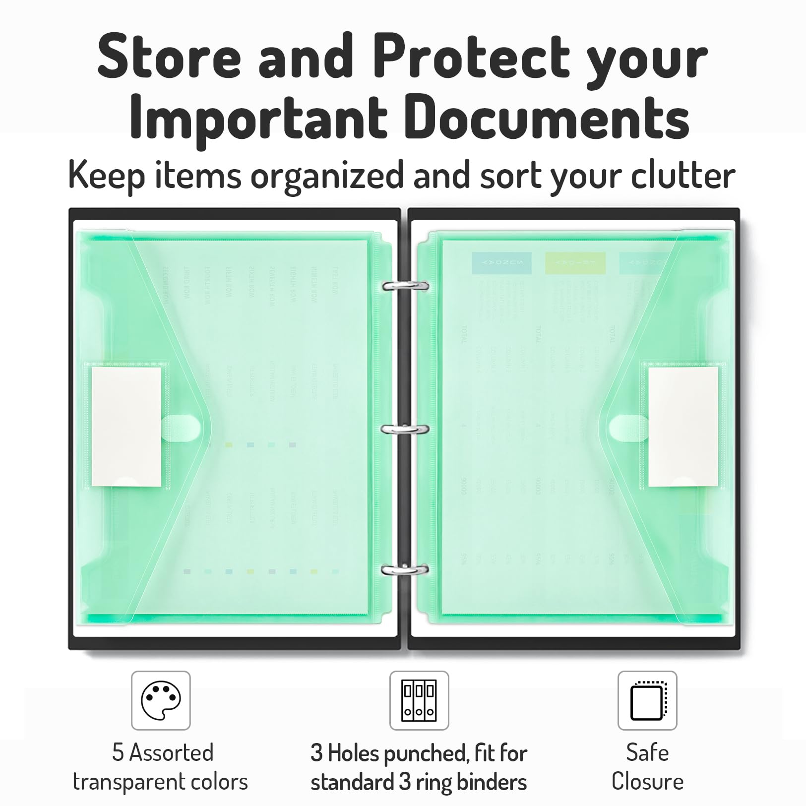 Forvencer Binder Pocket, 10 Pack Super Heavyweight Plastic Folders with Tight Closure, Binder Folders Side Loading, 3 Ring Binder Pocket, Binder Dividers with Pockets, Letter Size, Pastels Series: Fresh 10 Pack