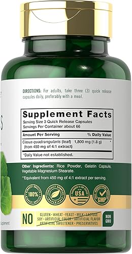 Miniatura 2 de Carlyle Cissus Quadrangularis 1800mg | 200 Cápsulas | Suplemento de extracto de hierbas tradicionales | Fórmula sin OMG y sin gluten