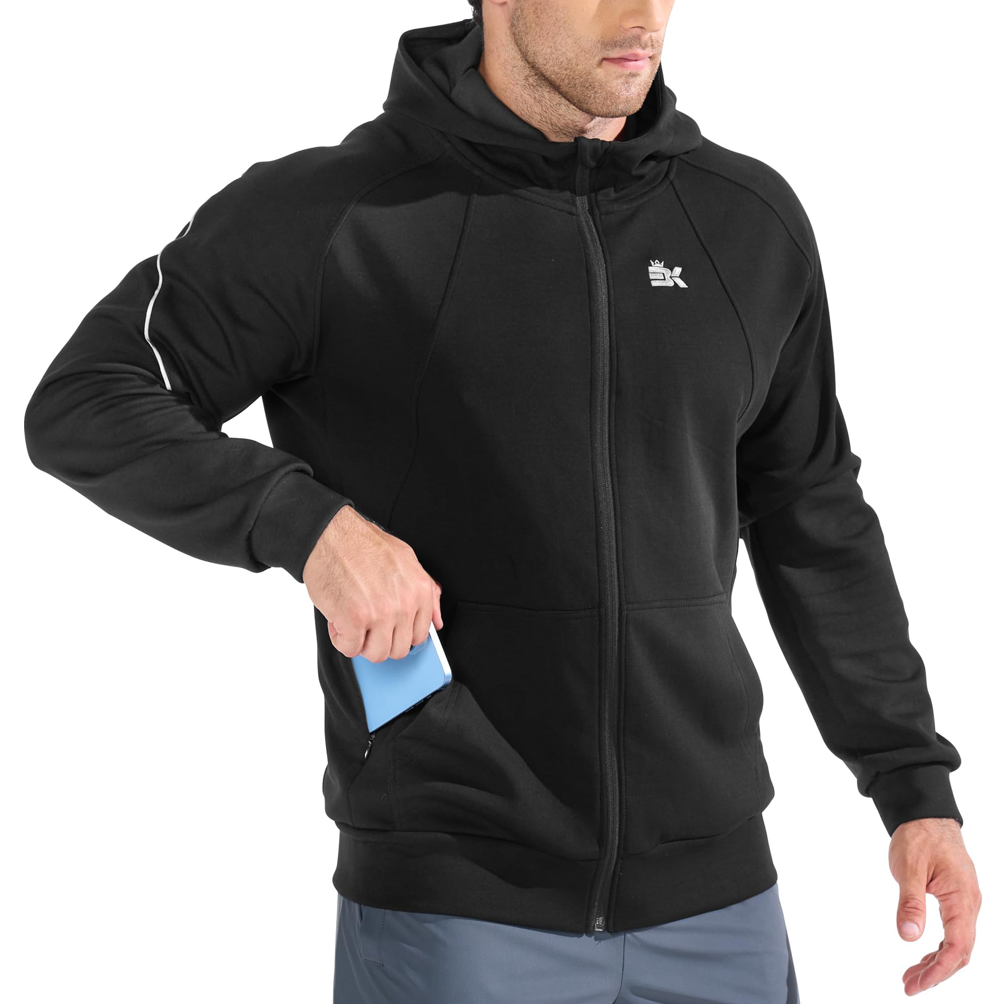 BROKIG Zip Hoodie Herren Baumwolle, Fitness Laufjacke Gym Kapuzenpullover Trainingsjacke mit Reißverschluss Tasche