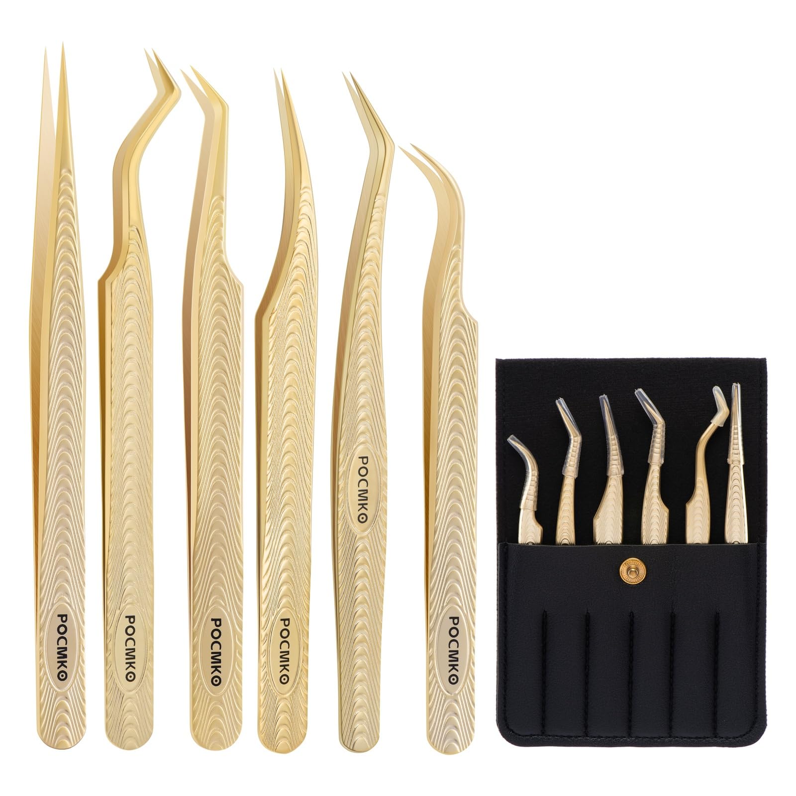Eyelash Tweezers for Lash Extension Supplies, High Precision Lash Tweezer Set– Pack of 6 Lash Extension Tweezers Kit for Individual and Volume Eyelash Extensions
