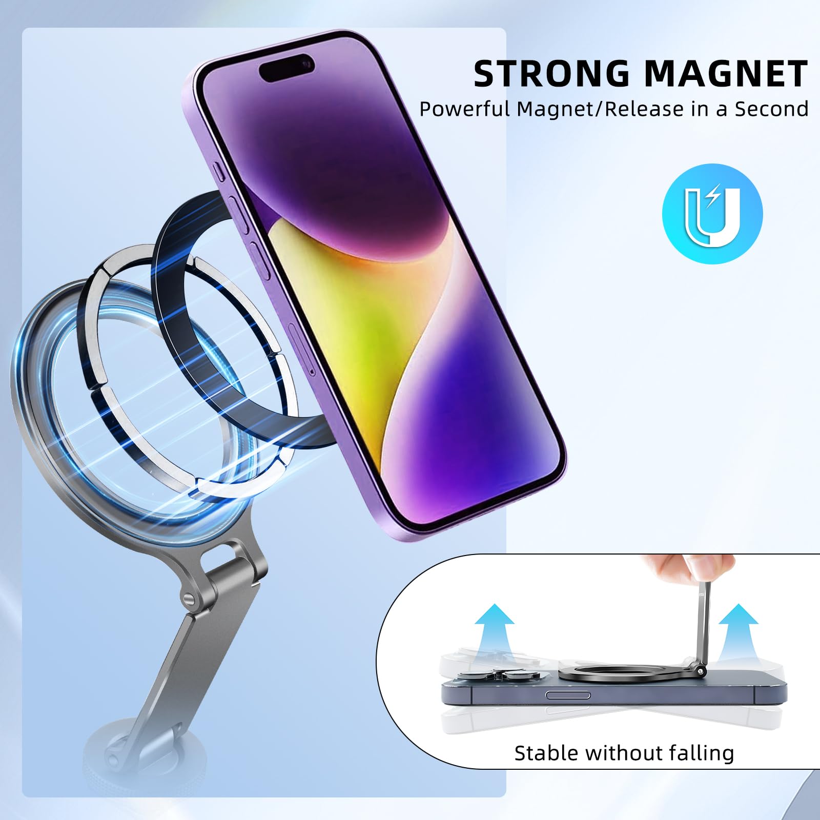 REYGEAK Adattatore per treppiede per telefono, supporto per fotocamera con vite da 1/4, supporto magnetico flessibile per telefono Magsafe iPhone16 15 14 13 12 Pro Max Plus Mini