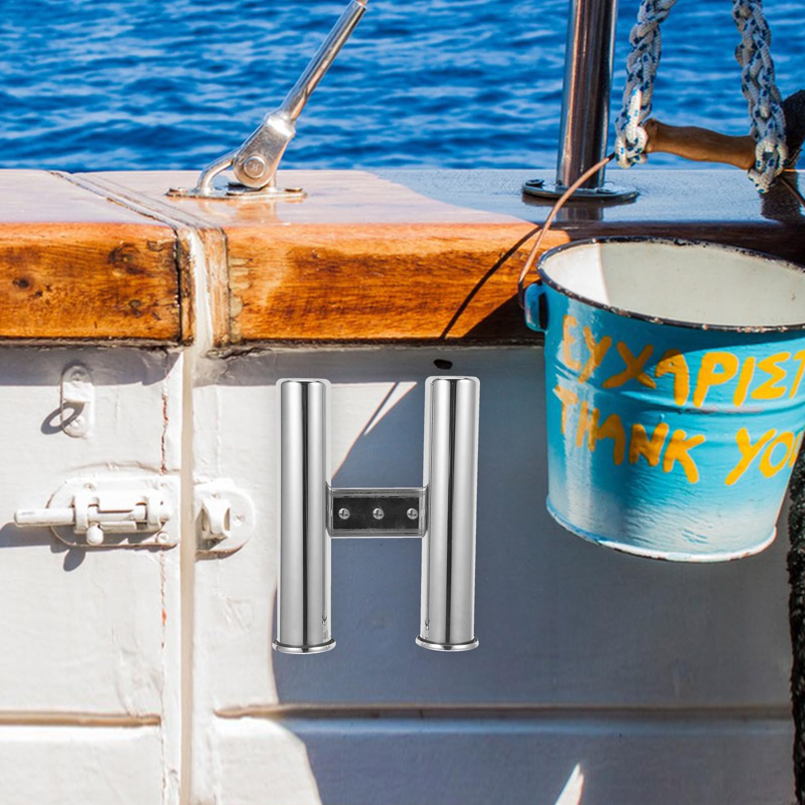SHERCHPRY Robuster Angelrutenständer aus Edelstahl mit Doppelrohr Halterung für Angelruten als Rutenhalter Boot und Angelzubehör in Sommerstimmung für Fischerzubehör