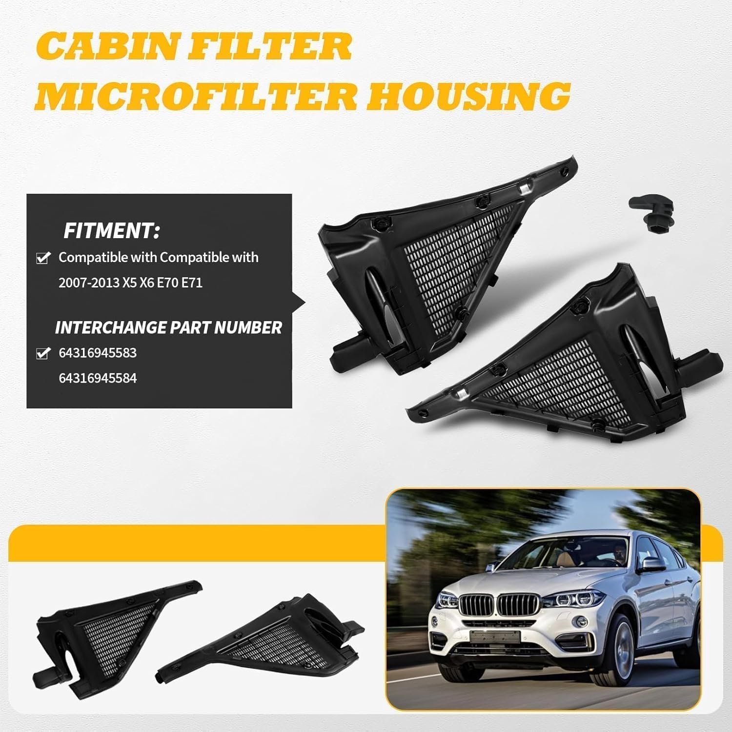 Pair Left and Right Cabin Filter Microfilter Housing Assembly Compatible with 2007-2013 X5 X6 E70 E71 64316945583 64316945584