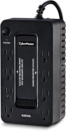 Vista 2 de CyberPower ST425 UPS de reserva con respaldo de batería y protector contra sobretensiones, 425VA/260W, 8 tomas de corriente, compacto, certificado UL