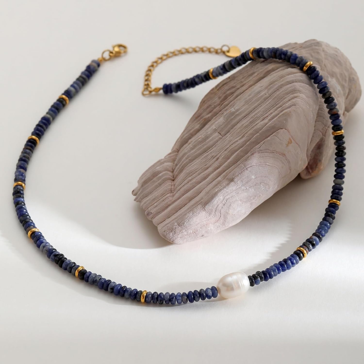 Beaded Necklace for Women, Colorful Gemstone Freshwater Pearl Choker Necklace 14K Gold Natural Stone Handmade Jewelry - Image 6