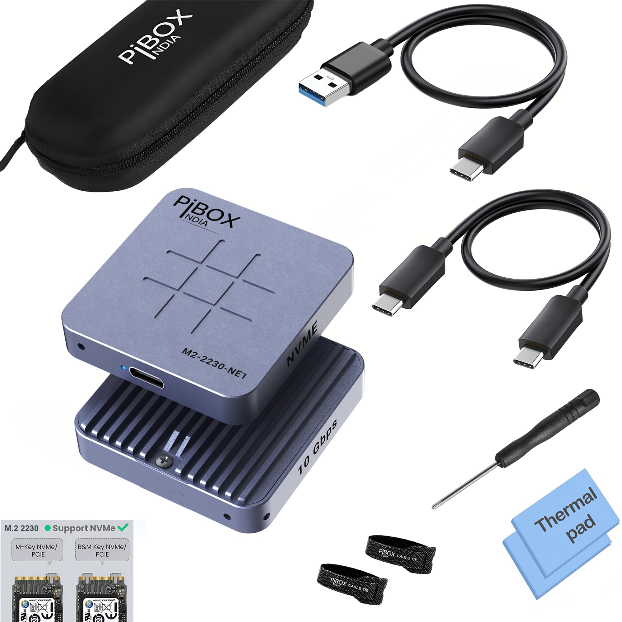 M.2 2230 NVMe SSD Enclosure, PiBOX India, 10Gbps USB 3.2 Gen 2