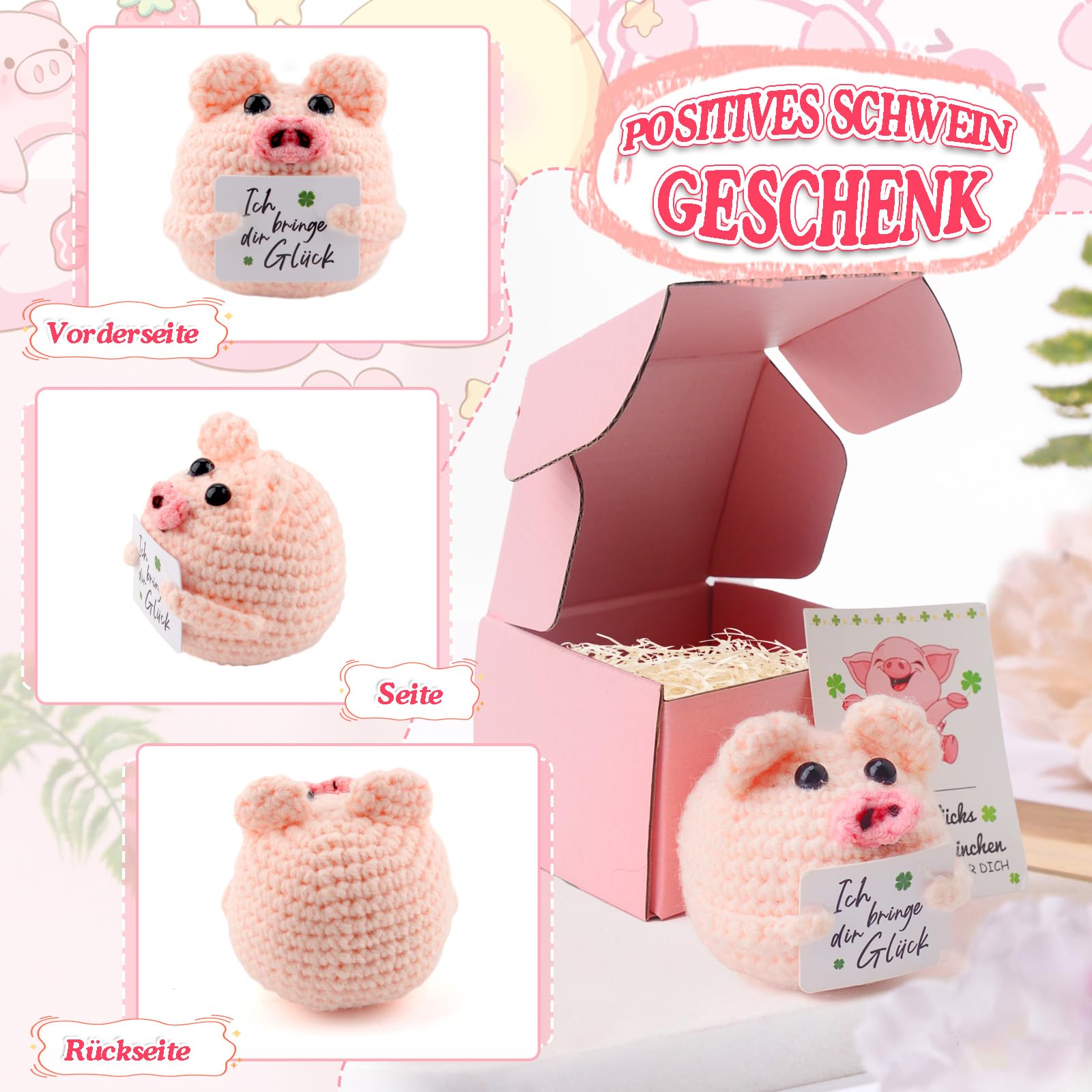 Audasi Pocket Hug Lucky Pigs, Positive Gifts, Mini Pig Doll and Small Hug Lucky Charm Upgrade Packaging with Gift Box - Image 2