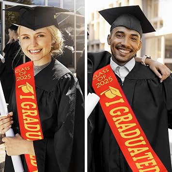 KEELYY Graduation Sash 2025 Graduation Sash with Gold Glitter Letter I Graduated for School Graduation University Graduation Party Decoration (Red)