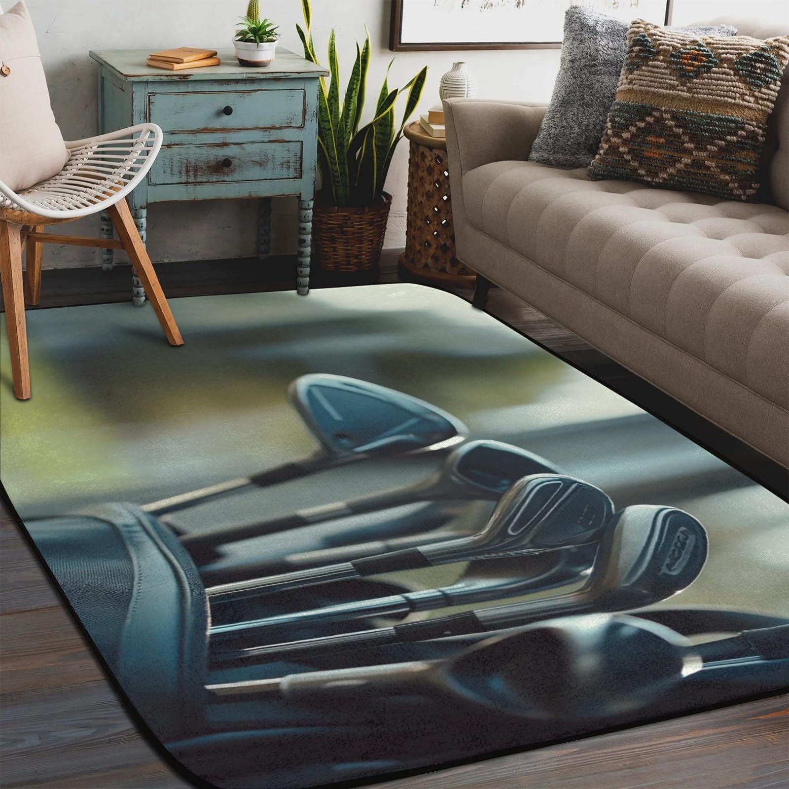 Tapis de salon clubs de golf lavable antidérapant 122x183 grand