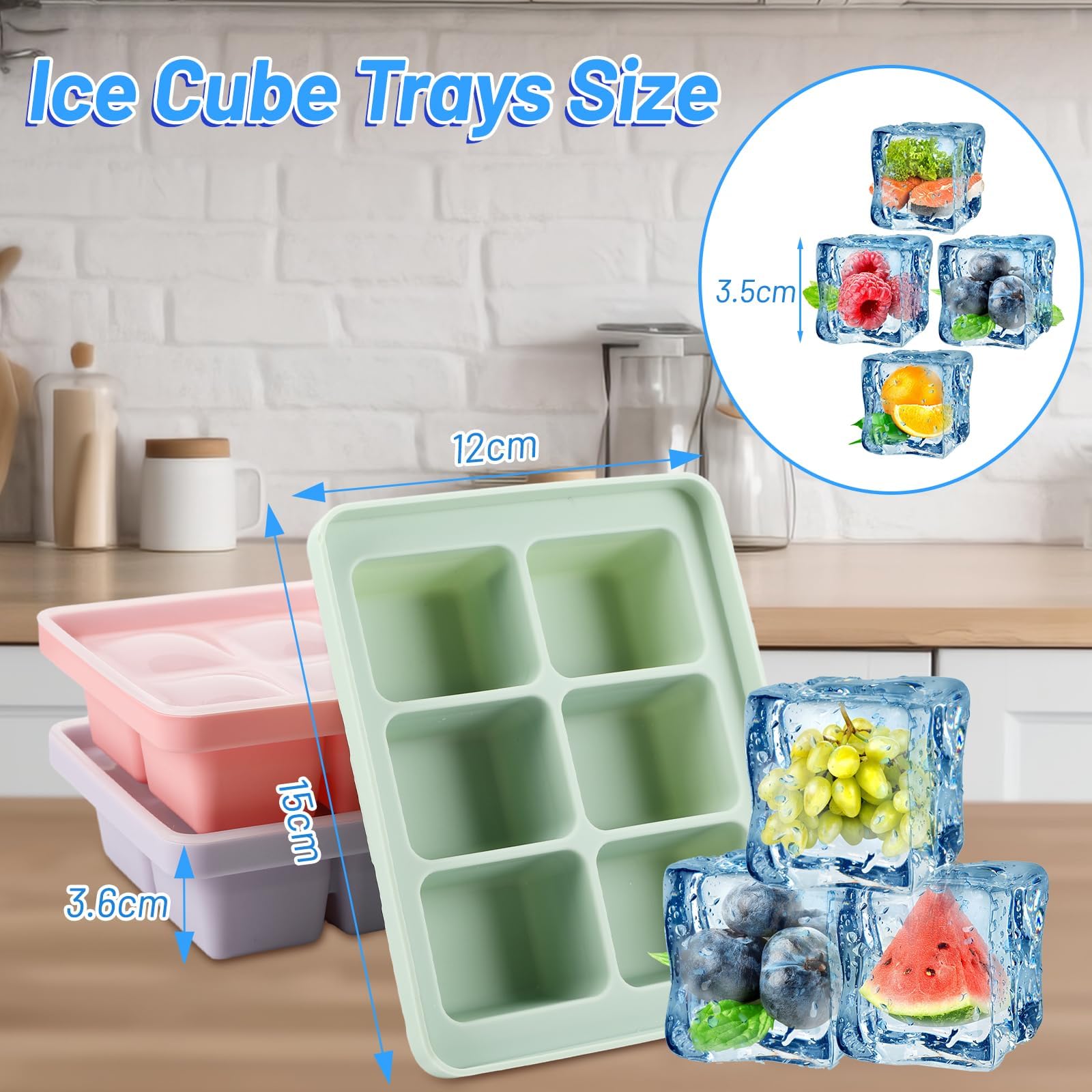 3 Stampi per Cubetti Di Ghiaccio, in Silicone, XL, Con Coperchio