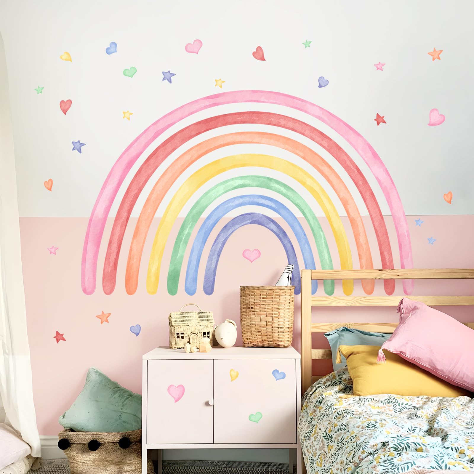 Supzone Adesivi Murali Arcobaleno Bambini - Sticker da Parete per Camerette con Cuori e Decorazioni