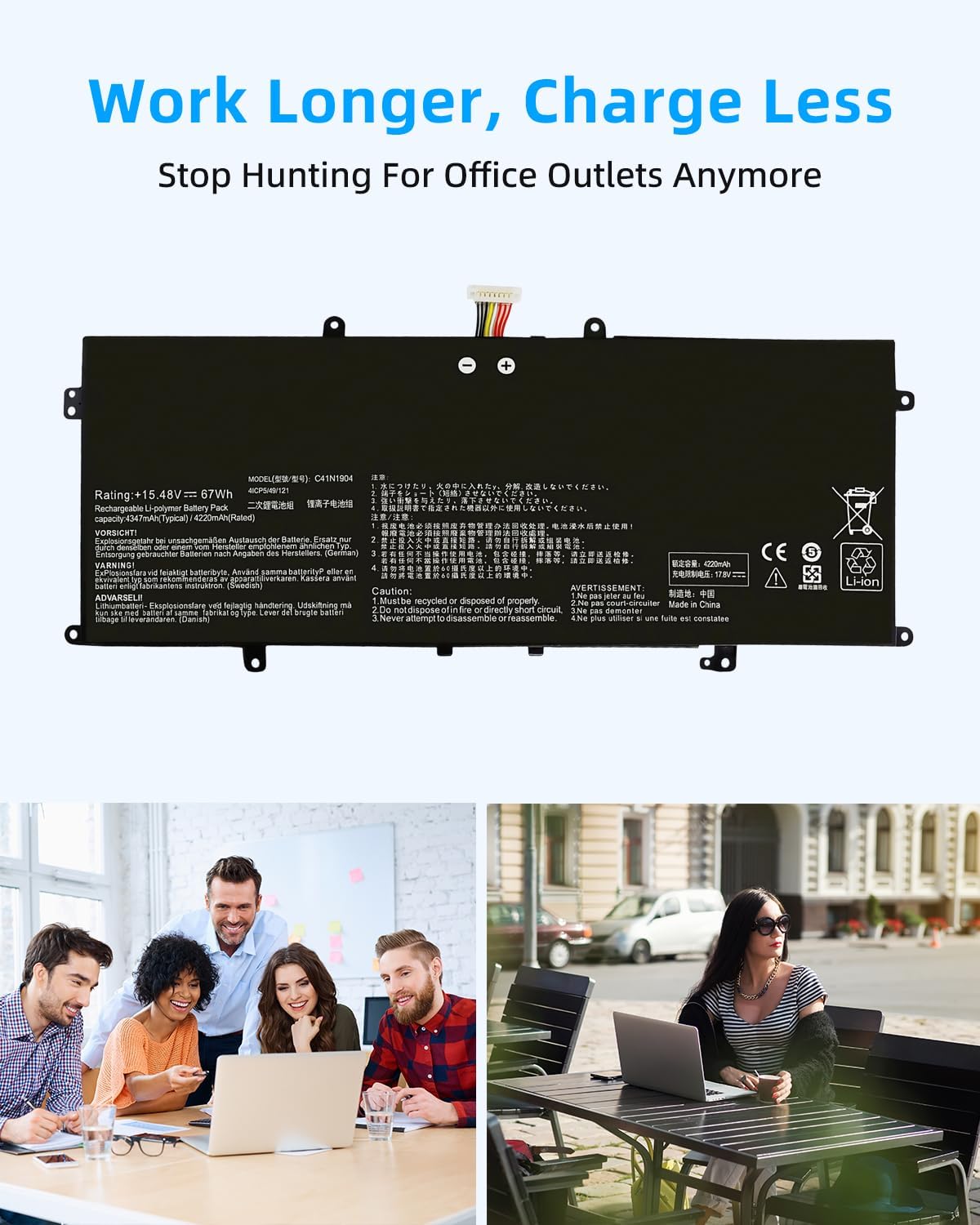 67Wh C41N1904 Laptop Battery Replacement for ASUS ZenBook UM425IA UX425EA UX425IA UX425JA UX425UA UX325EA UX325JA UX325SA UX325UA UM325UA UM325SA BX325JA 15.48V High Performance