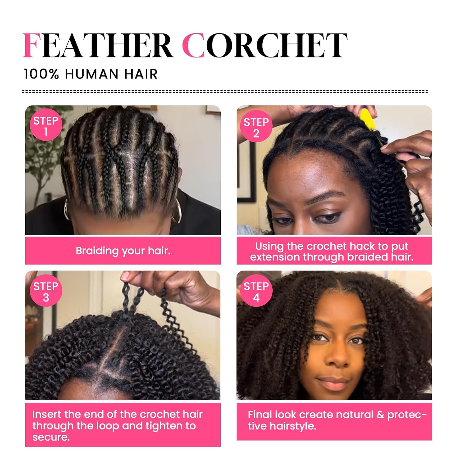 WOWANGEL Deep Wave Feather Crochet Braid Human Hair Extensions, 100% Real Human Hair Knotless Pre-Separated Crochet Hair for Black Women,14 Inch,1BT4T30,1PACK