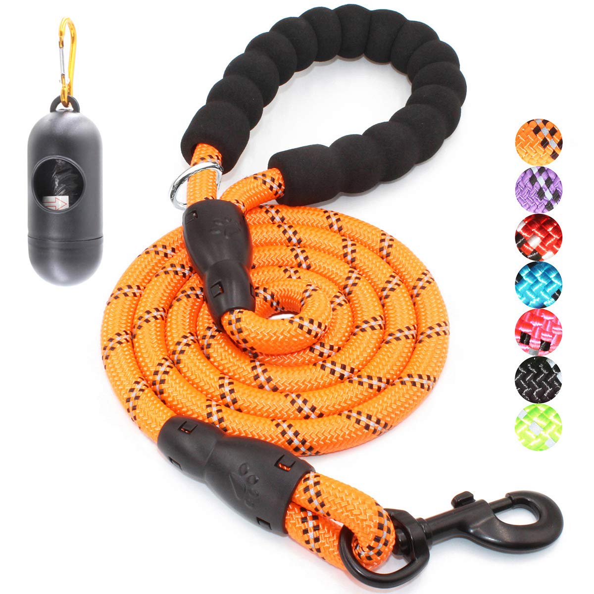 BAAPET 2/4/5/6 FT Dog Leash with Comfortable Padded Handle and Highly Reflective Threads for Small Medium and Large Dogs (6FT-1/2'', Orange)