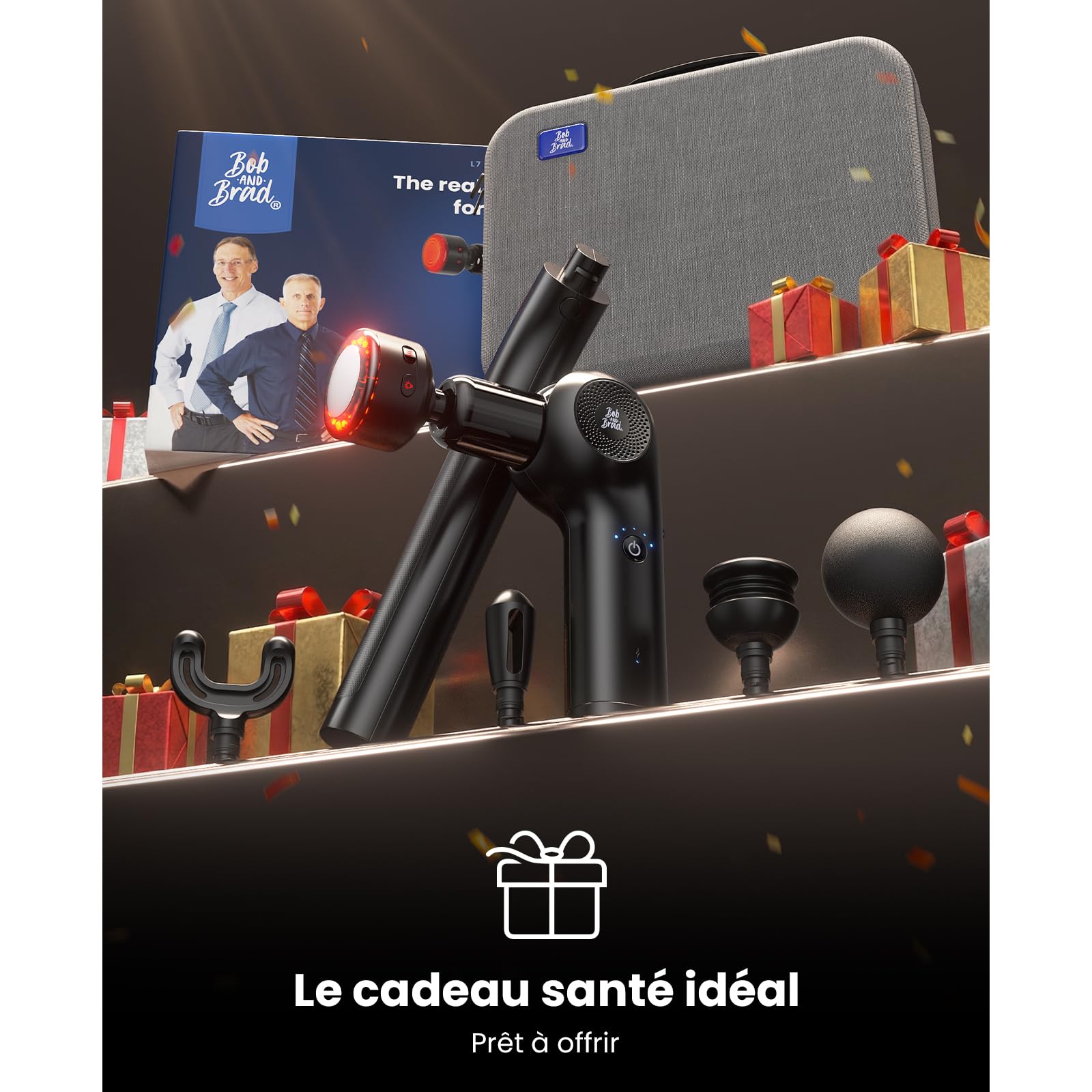 BOB AND BRAD Pistolet de Massage Musculaire avec Chaleur Infrarouge | Masseur de Dos 2 en 1 avec Poignée d'Extension, Mini Portable, Moteur sans Balais, Type-C, Cadeau Hommes et Femmes