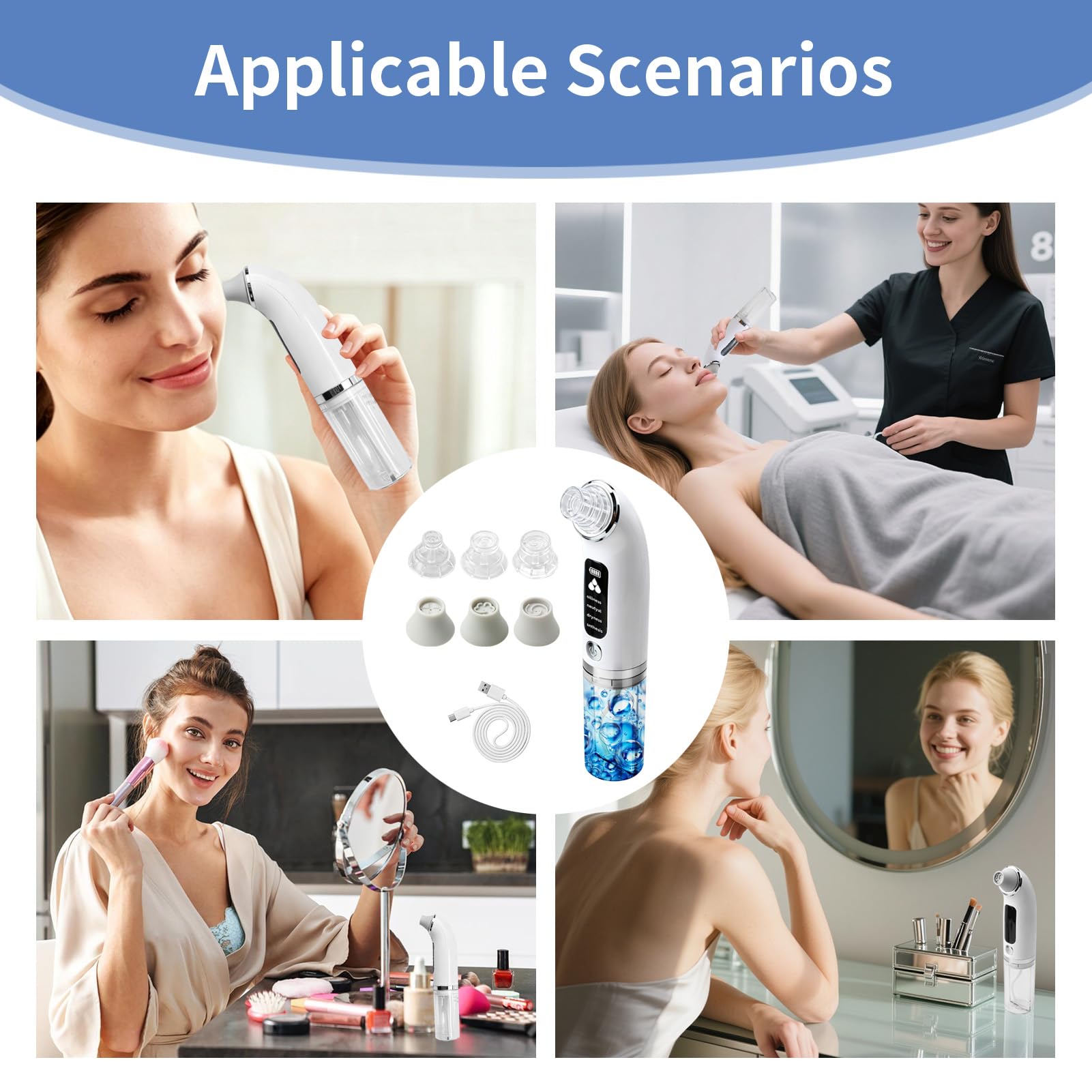 Succionador de Puntos Negros y Limpiador de Poros Facial Eléctrico, Extractor de Puntos Negros con 6 Cabezales y 3 Modos para Limpieza Profunda, Quita Puntos Negros y Acné, Recargable USB