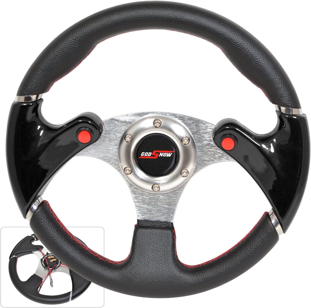 Amazon ユニバーサル 6ボルト穴 320mm 3スポーク PVCレザー ブラック Nos ボタン ステアリングホイール Jdm