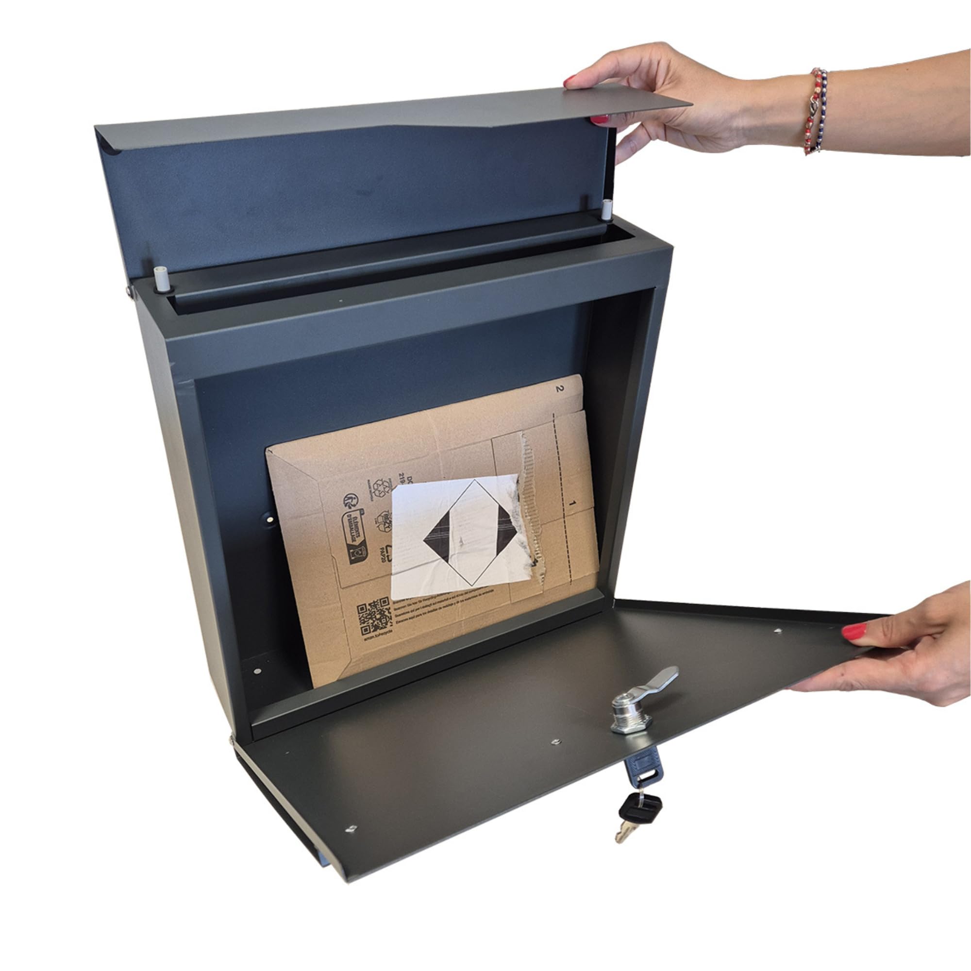 ALUBOX NETTUNO Buzón Exterior Moderno Con Compartimento XL PARA PAQUETES DE DIMENSIONES PEQUEÑAS Y MEDIAS 37x37x11 CM Buzón de Correo Con Portanombre Para Regalar (HERRUMBRE)