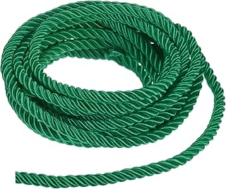 5 Yards Twisted Rope Trim, 8mm/0.31 in Dark Green Soft Polyester Twisted Silk Rope Cord 3-Ply Decorative Cord for Gift Bag/DIY Crafts/Home Decor/Curtain Tieback