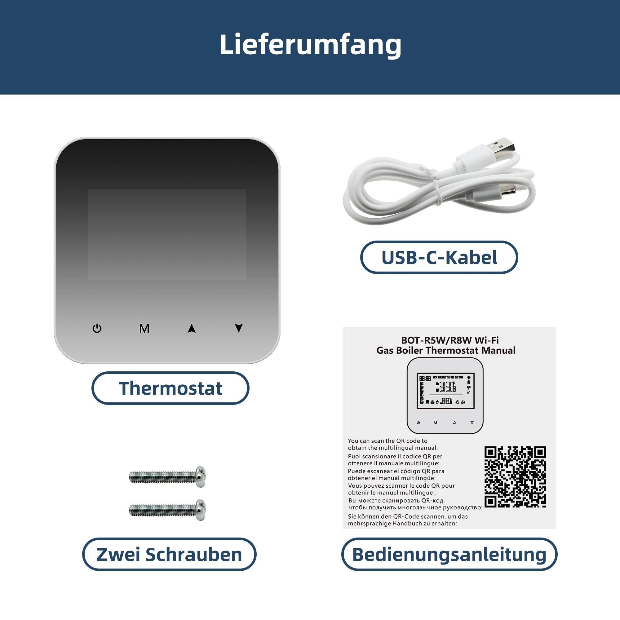 Beok WiFi Thermostat Für Gaskessel, Tuya Smart Raumthermostat Thermostate Heizung Digital LCD-Anzeige Kompatibel mit Alexa Google Assistant, Batteriebetrieben, Aufputz BOT-R8W-WIFI Weiß
