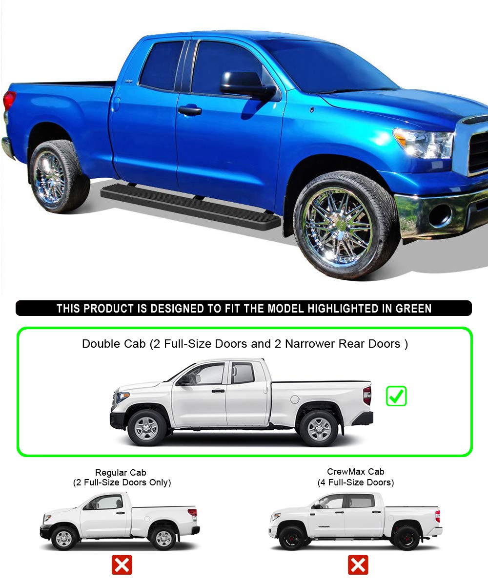 APS 6in Stainless Steel Black Running Boards Compatible with Toyota Tundra 2007-2021 Double Cab (Nerf Bars Side Steps)