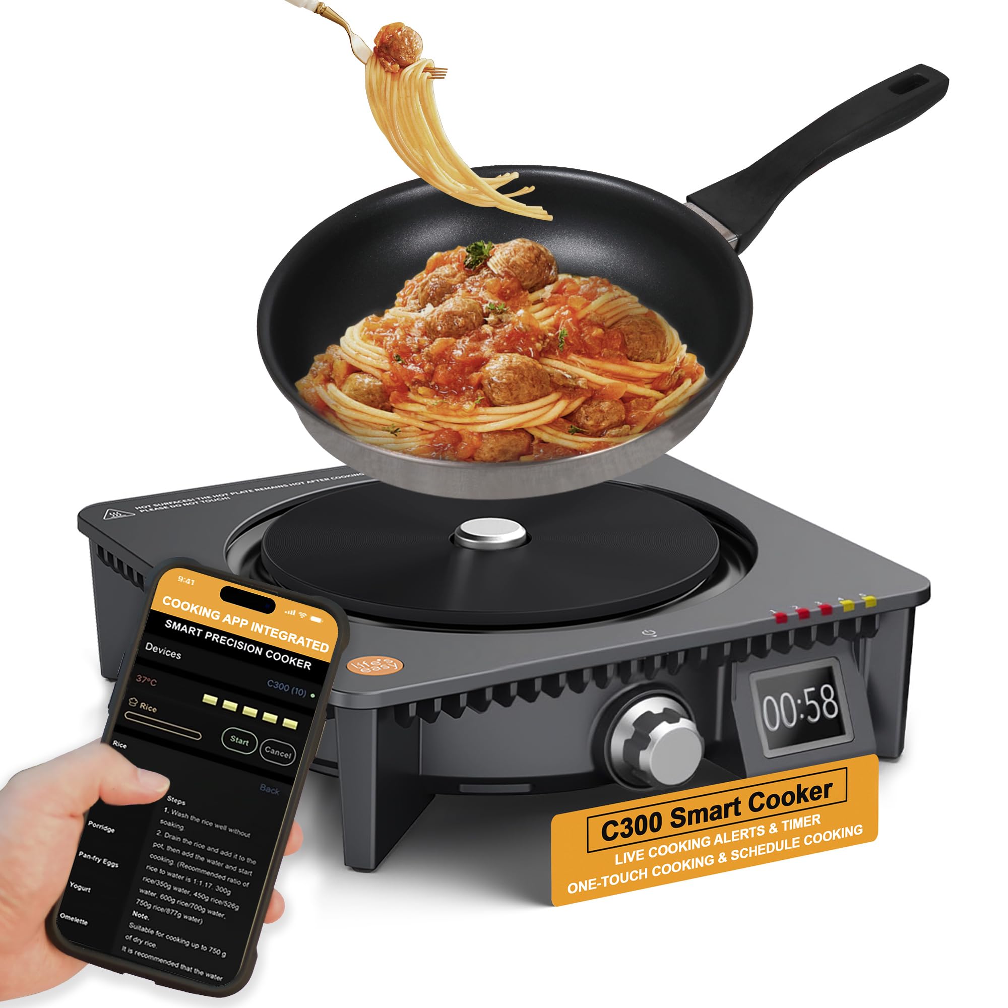 Life's Easy C300 Smart Cooker: Perfect for College Students, Busy Professionals &Home Cooks, One-Click, Scheduled Cooking with App, Auto Shut-Off, Ultimate Tool for Frying, Baking, Saute, Slow Cooking