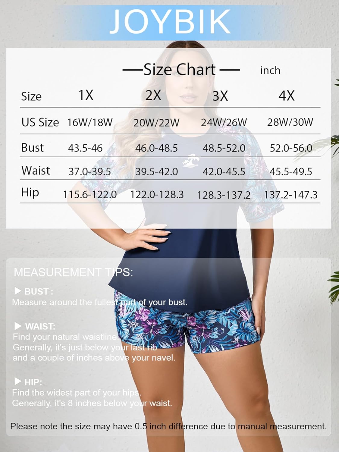 JOYBIK Women's Plus Size Short Sleeve Rash Guard with Built in Bra UPF50+ Swim Shirt and Shorts Two Piece Swimsuit