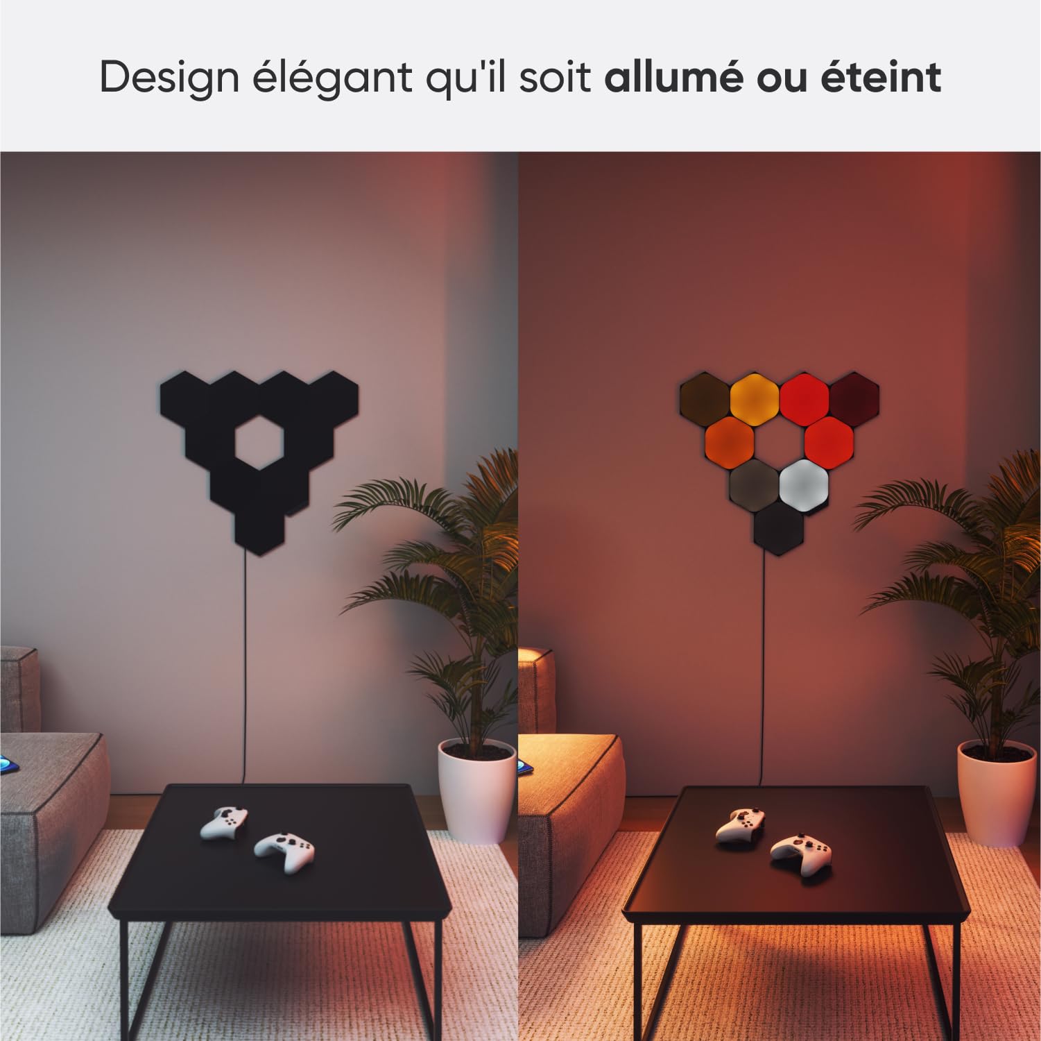 Nanoleaf Shapes Black Hexagon Kit de Démarrage, 9 Panneaux LED | Lampe Murale Modulaire Wi-Fi, 16M Couleurs, Sync Musique et Écran, Compatible Alexa Google Apple, Déco Gaming
