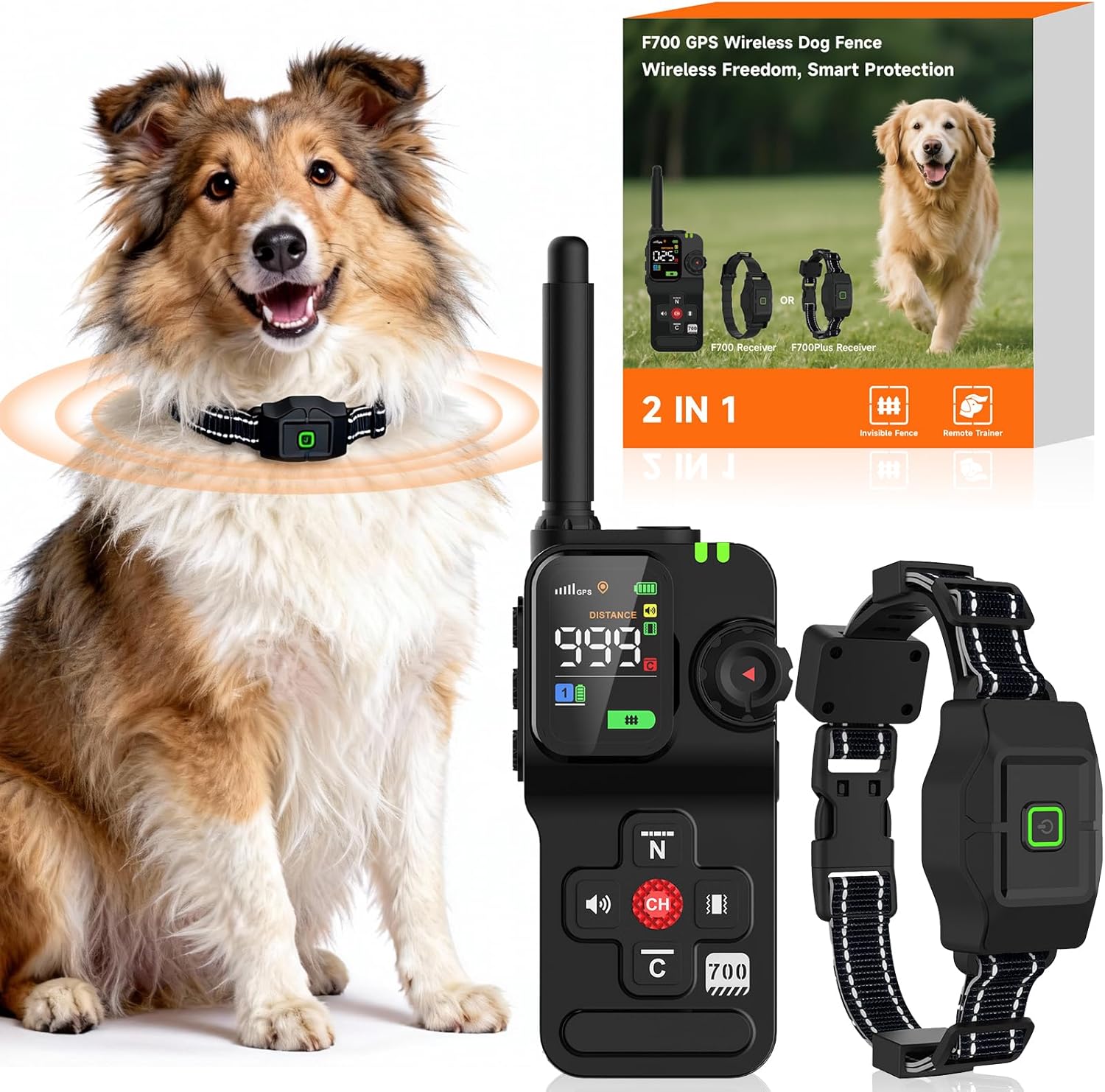 GPS Wireless Dog Fence System - Tracking Dog Collar with Remote Outdoor Adjustable Range 75-5600ft 3 Training Modes Waterproof & Rechargeable Long Battery Life for Dogs 15-120 lbs